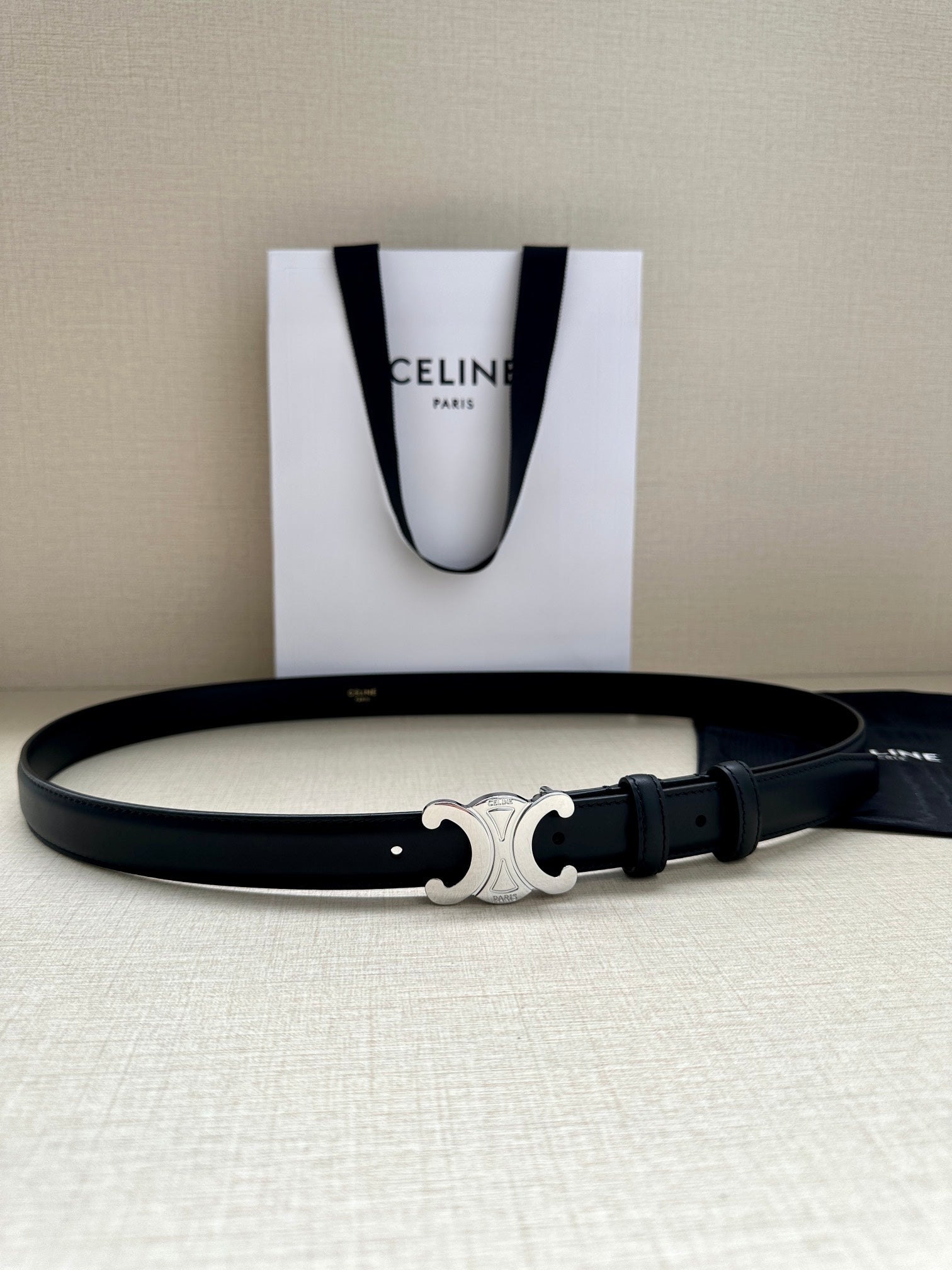 Medium Triomphe Belt 25Mm Black Calfskin Shw