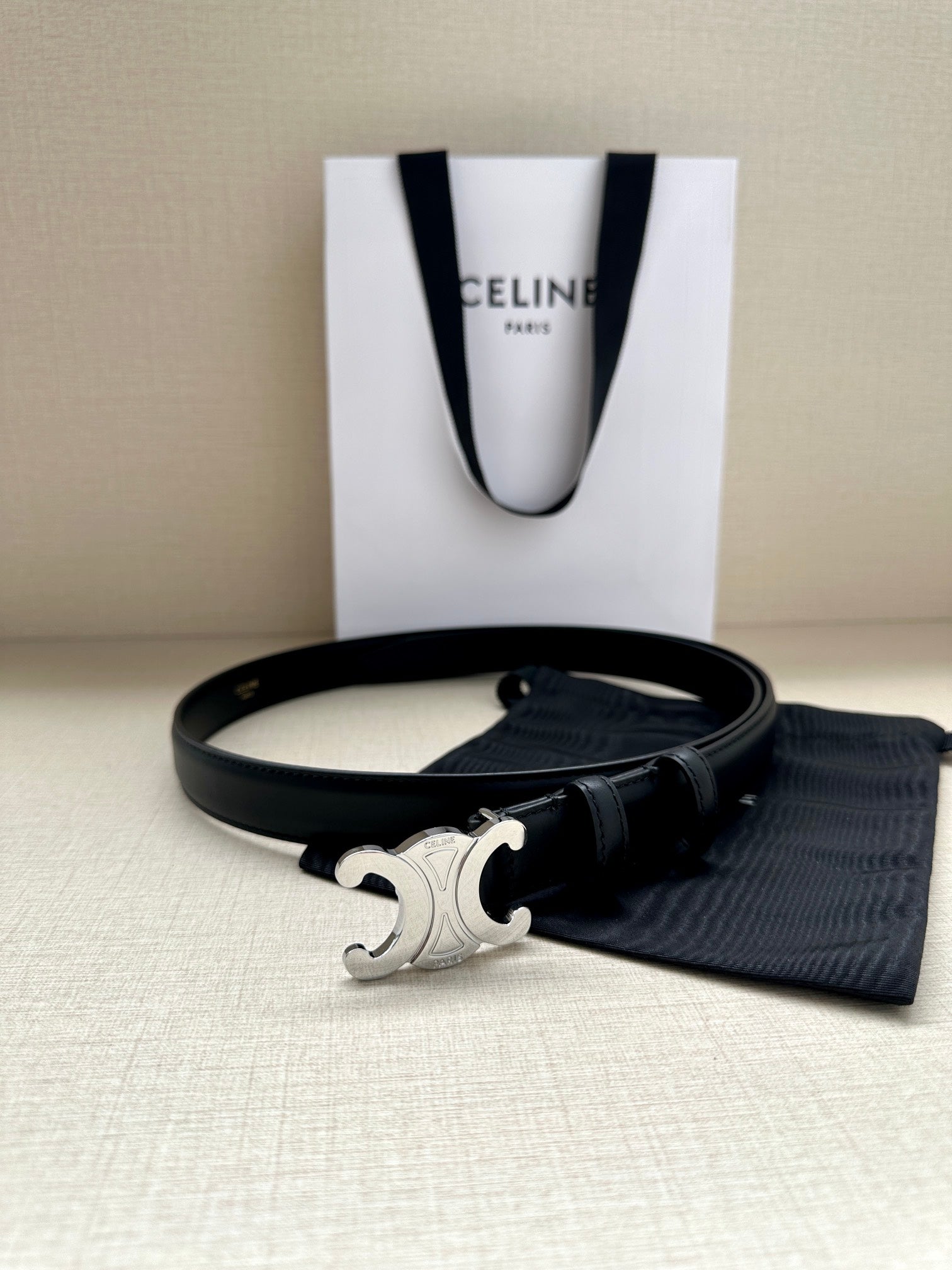 Medium Triomphe Belt 25Mm Black Calfskin Shw