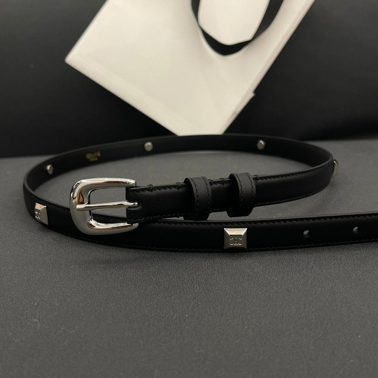 Cl Small 18 Mm Triomphe Belt In Taurillon Black Leather Silver Hardware
