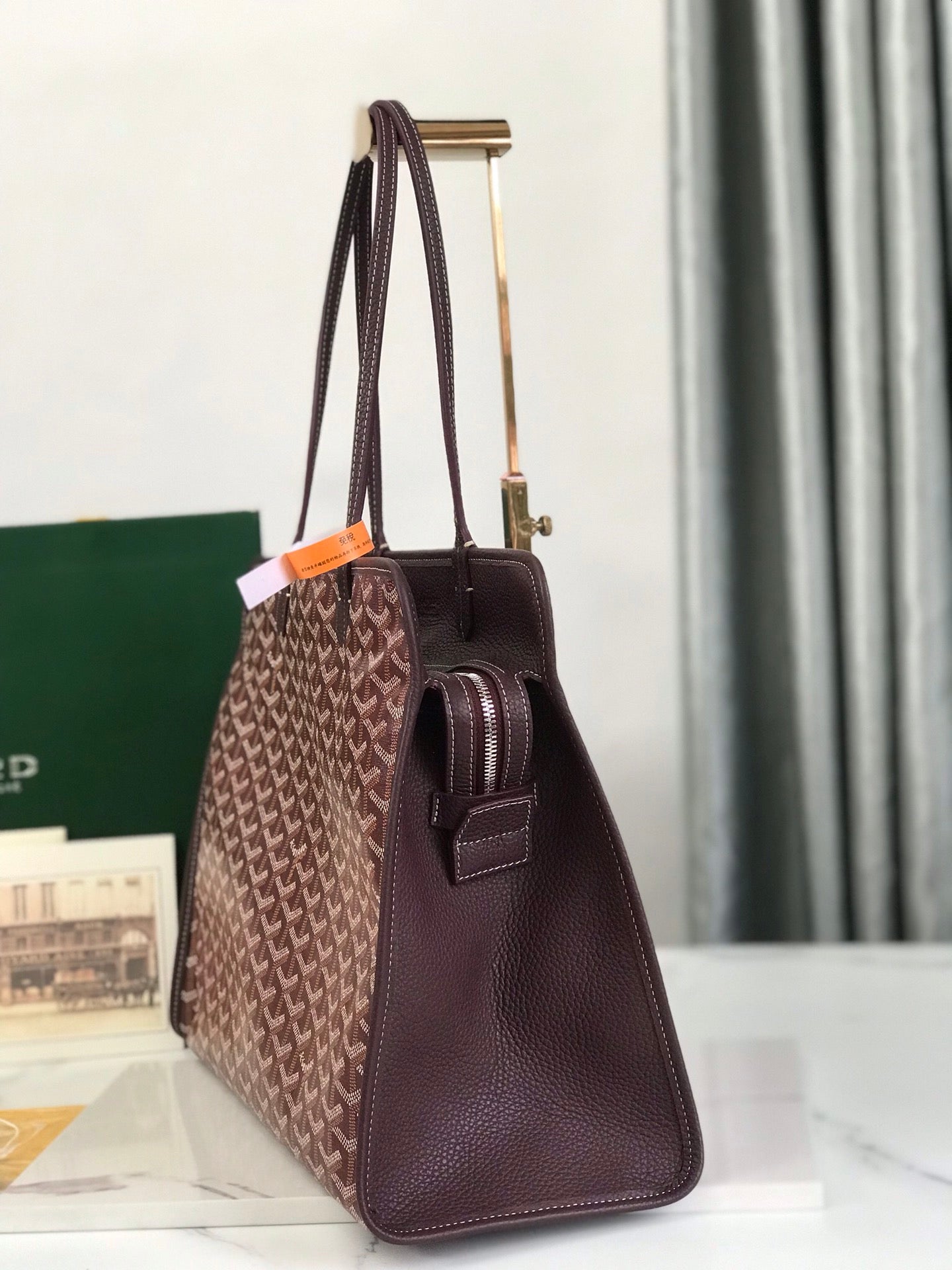 HARDY PM BAG 40 IN BROWN GOYARDINE CANVAS AND TAURILLON LEATHER TRIM