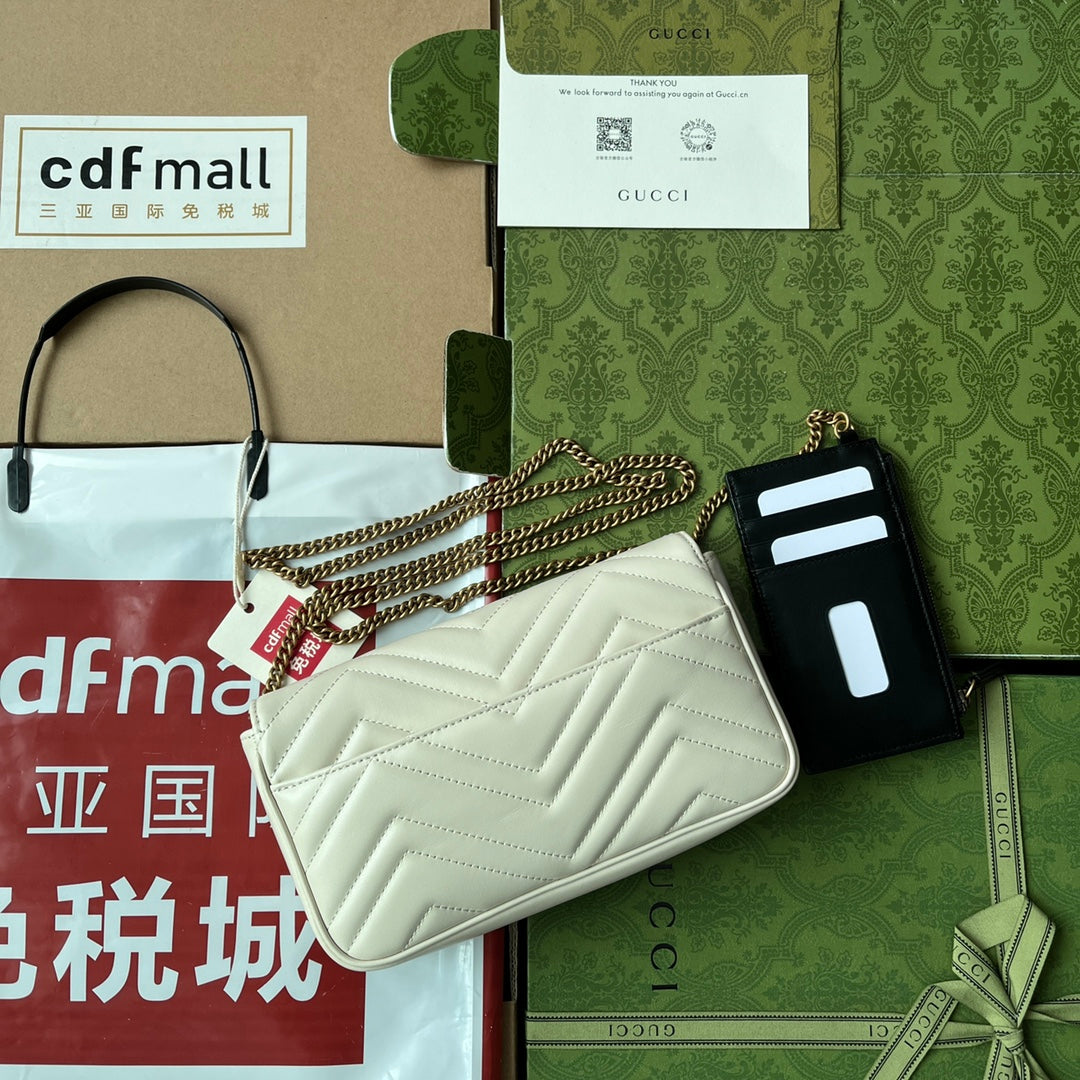 gg marmont 21cm white calfskin gold hardware