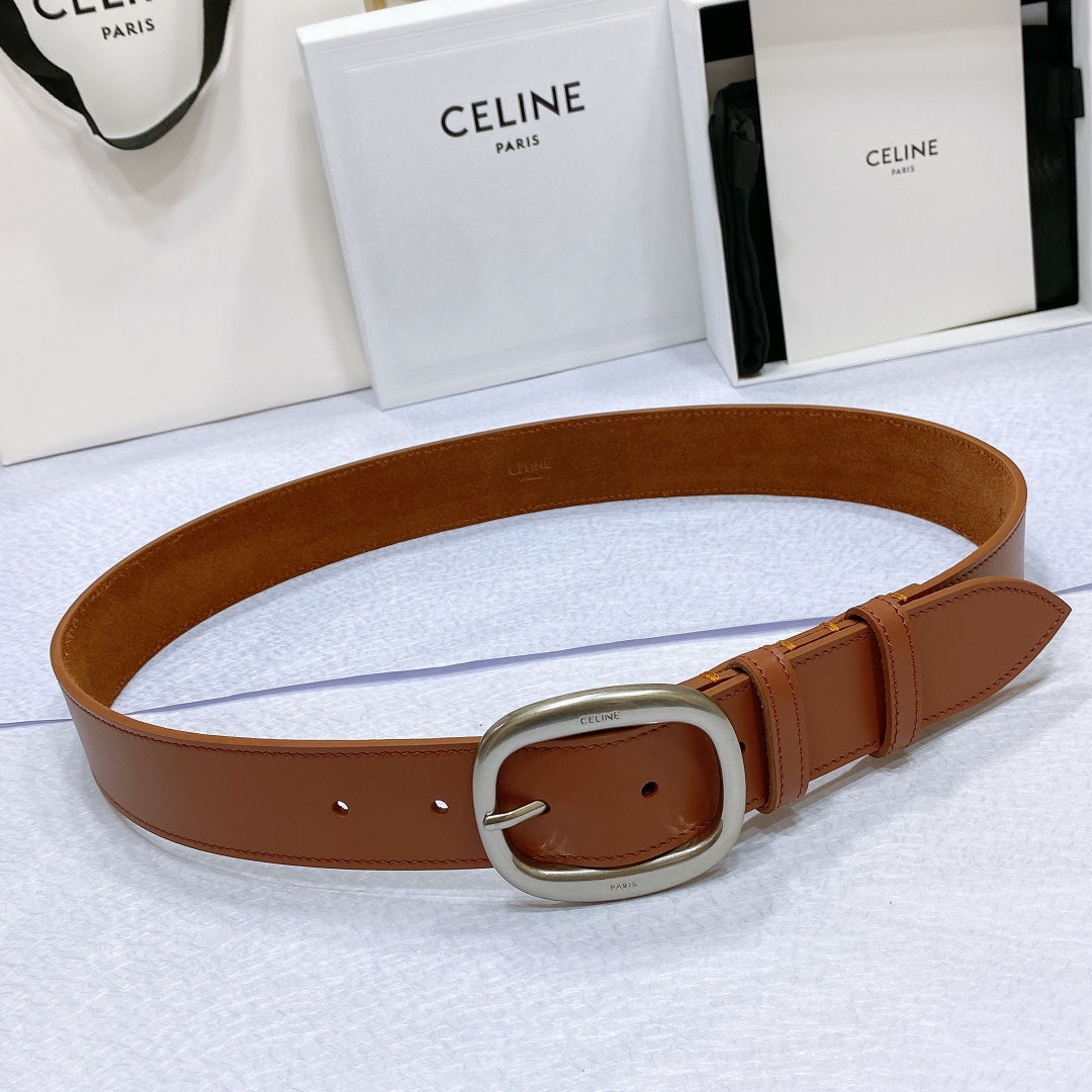 Cl Large 35 Mm Belt In Bronze Brown Calfskin Light Gold Hardware