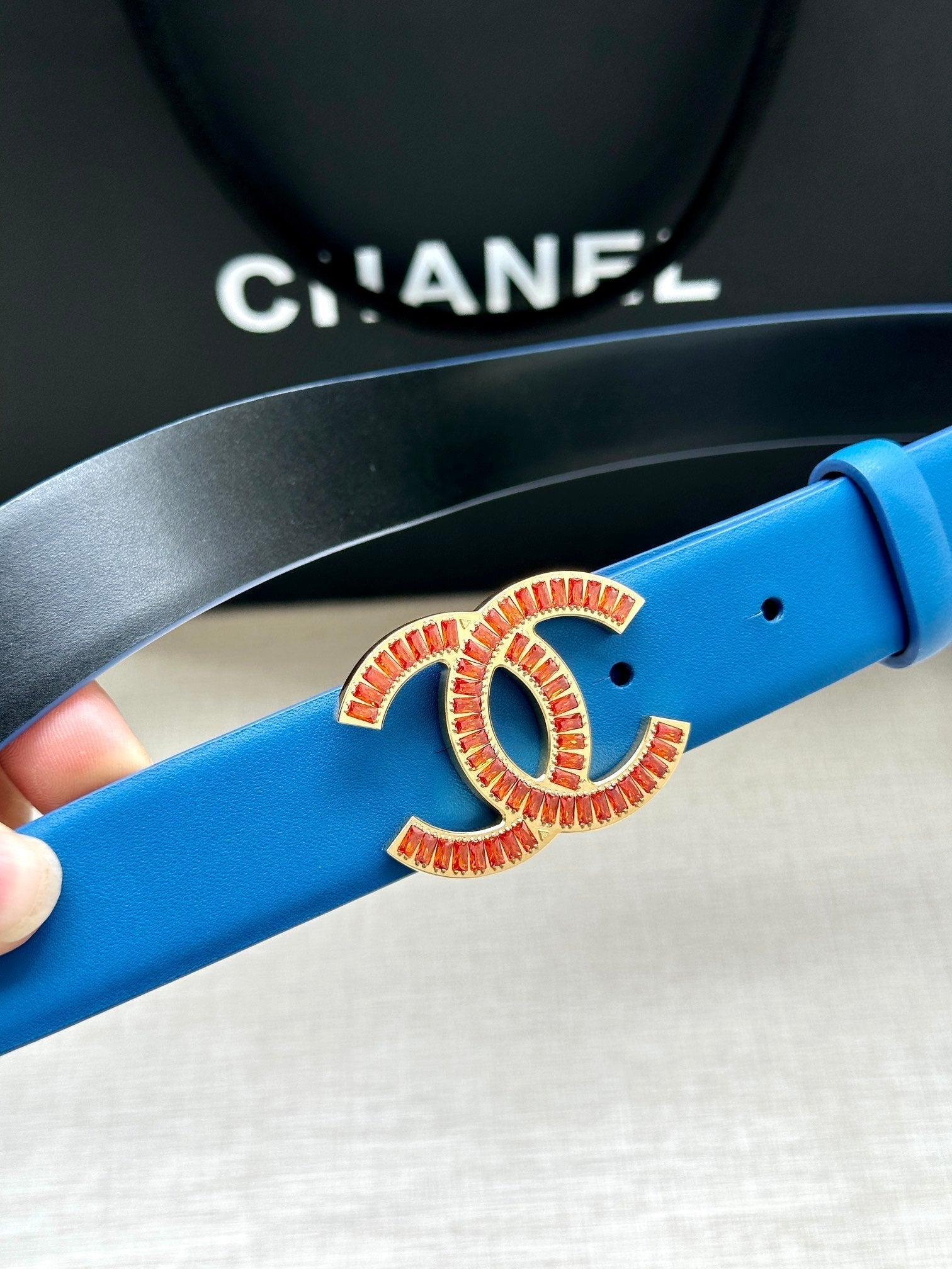 Chanel 25S Belt 30 Mm In Blue Calfskin 616963