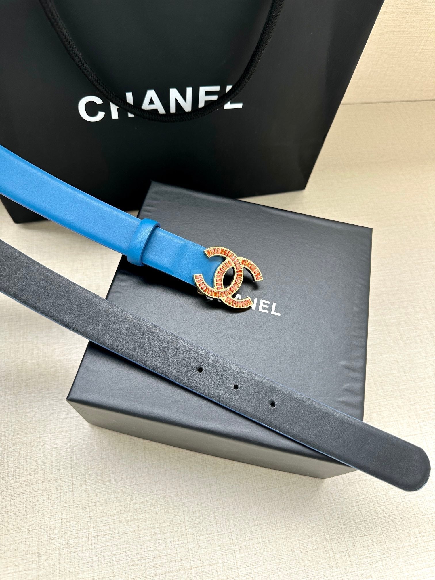 Chanel 25S Belt 30 Mm In Blue Calfskin 616963