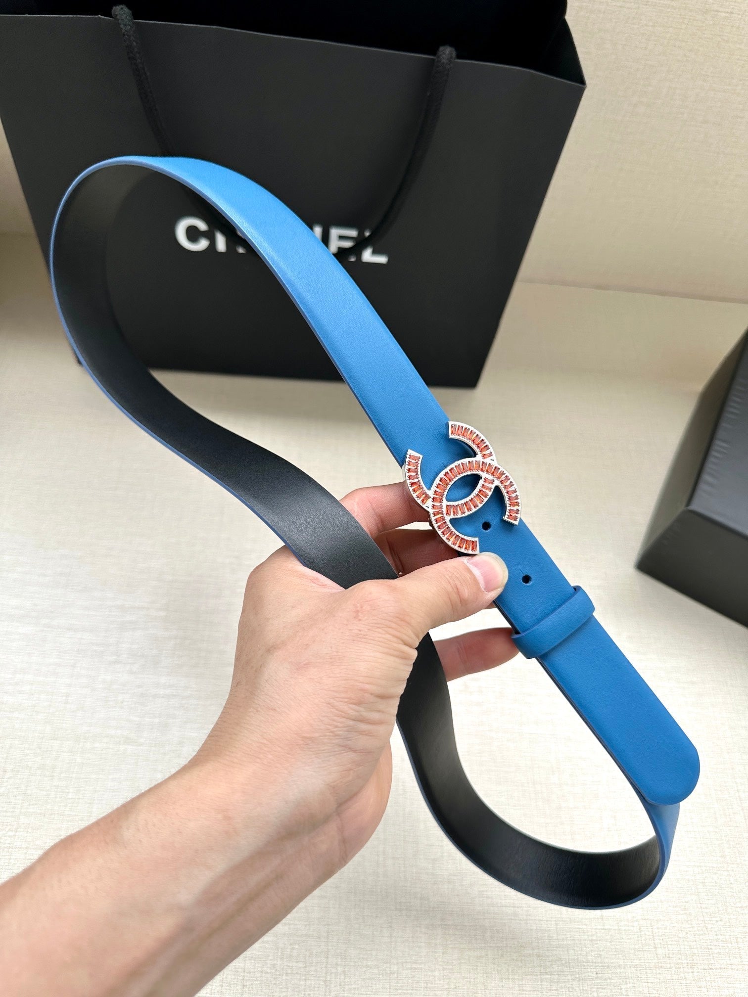 Chanel 25S Belt 30 Mm In Blue Calfskin 616963