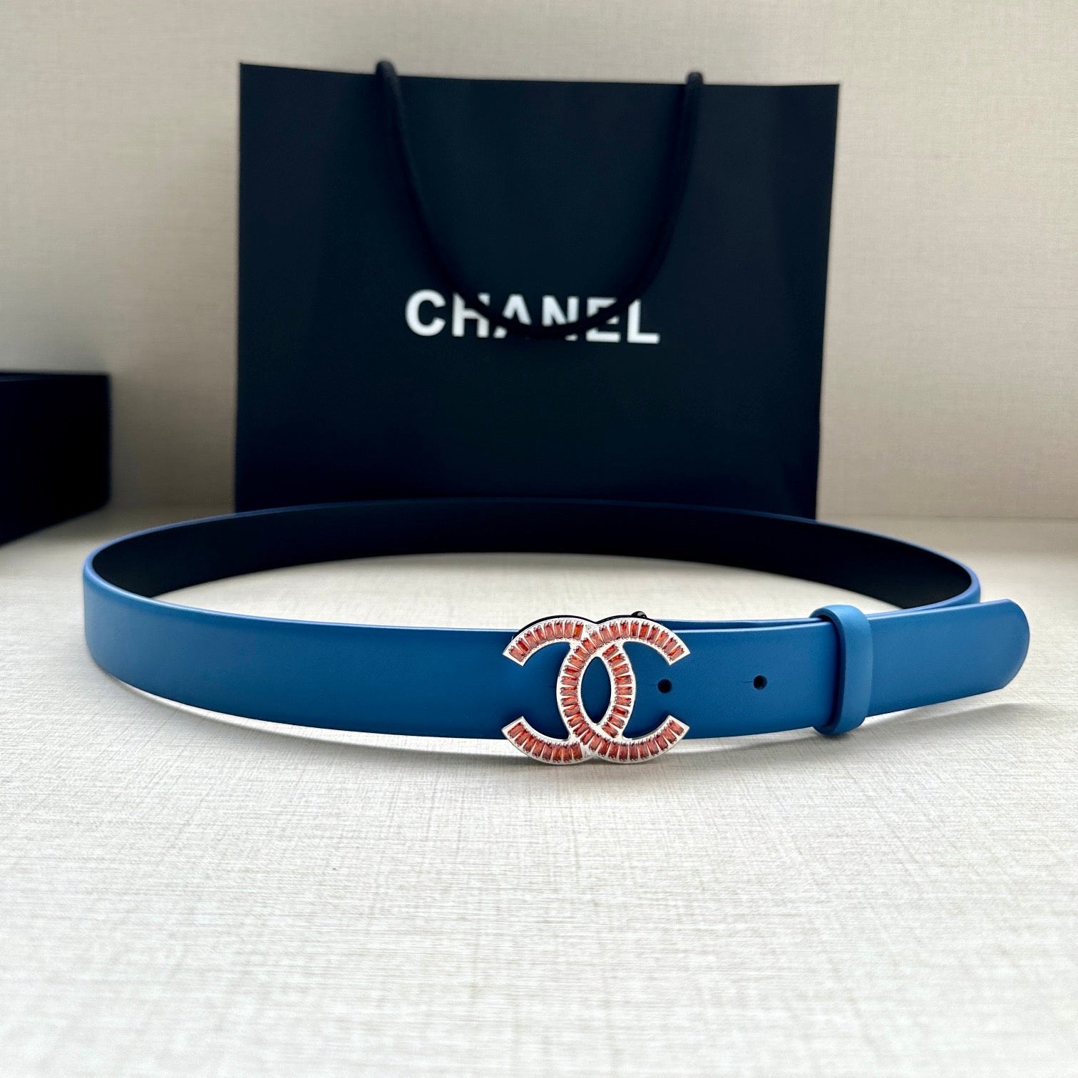 Chanel 25S Belt 30 Mm In Blue Calfskin 616963