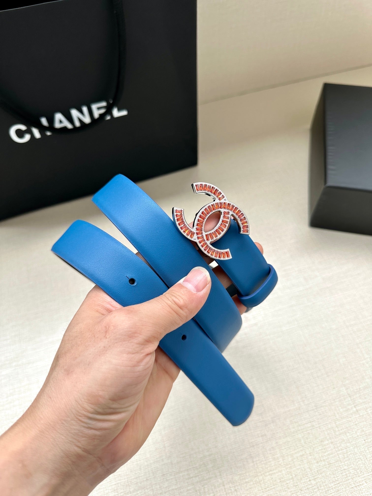 Chanel 25S Belt 30 Mm In Blue Calfskin 616963