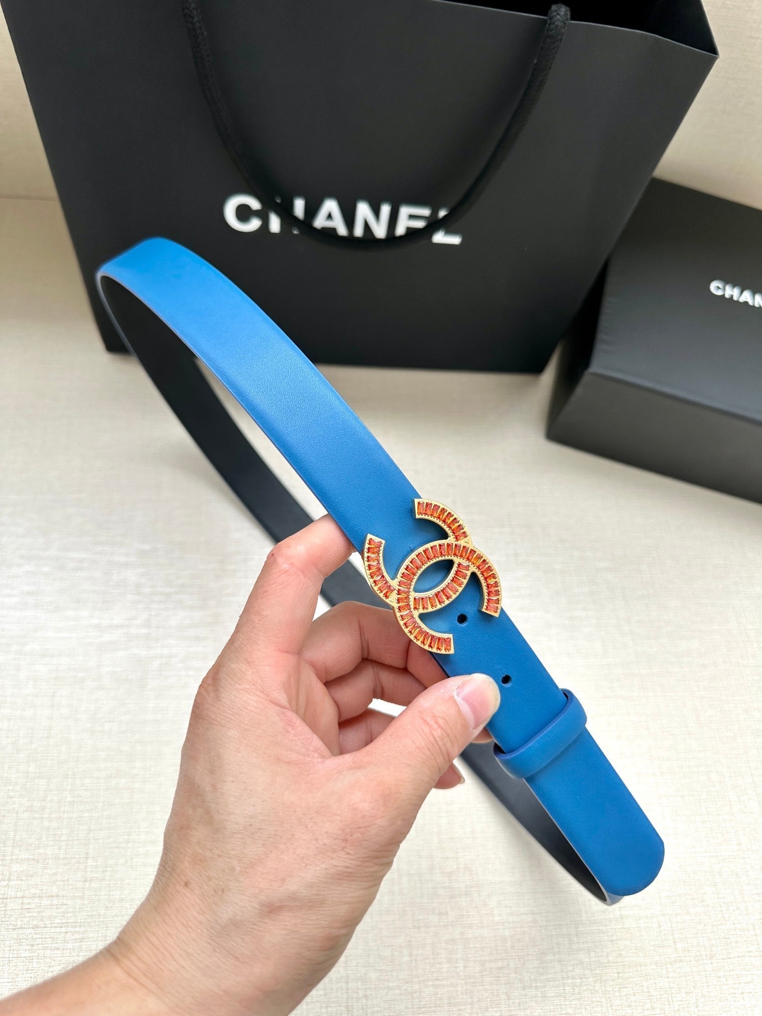 Chanel 25S Belt 30 Mm In Blue Calfskin 616963
