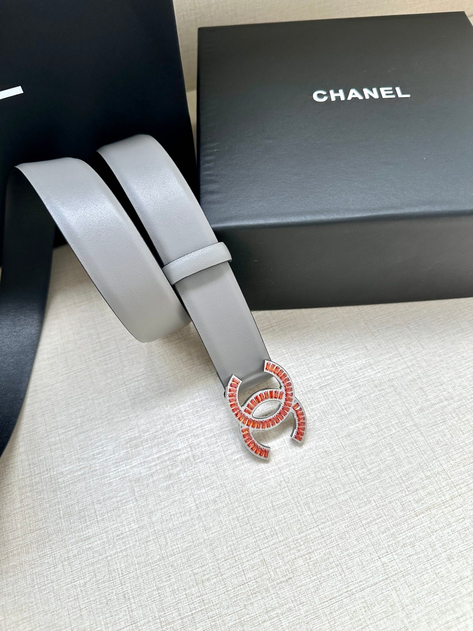 Chanel 25S Belt 30 Mm In Grey Calfskin 616964