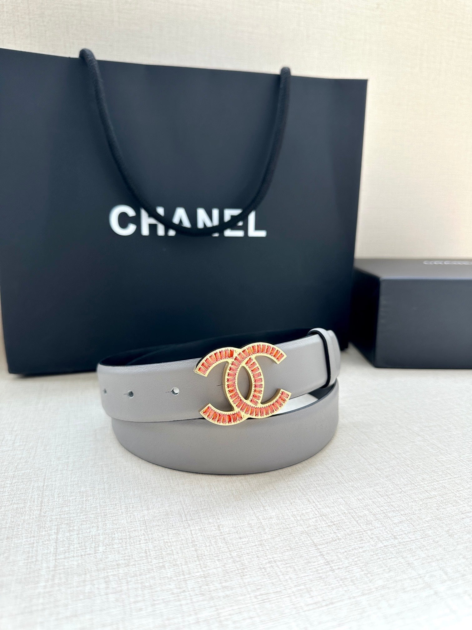 Chanel 25S Belt 30 Mm In Grey Calfskin 616964