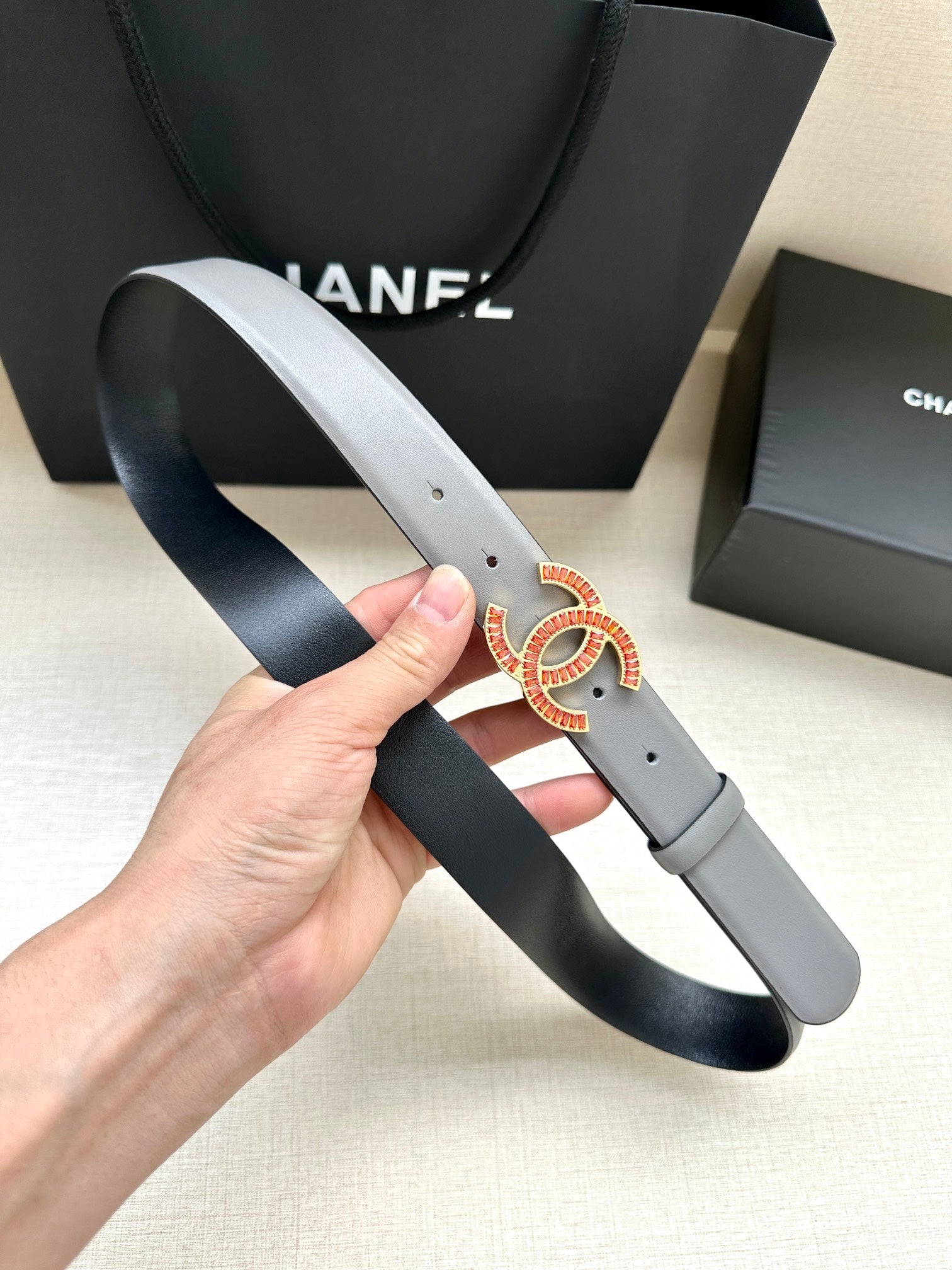 Chanel 25S Belt 30 Mm In Grey Calfskin 616964