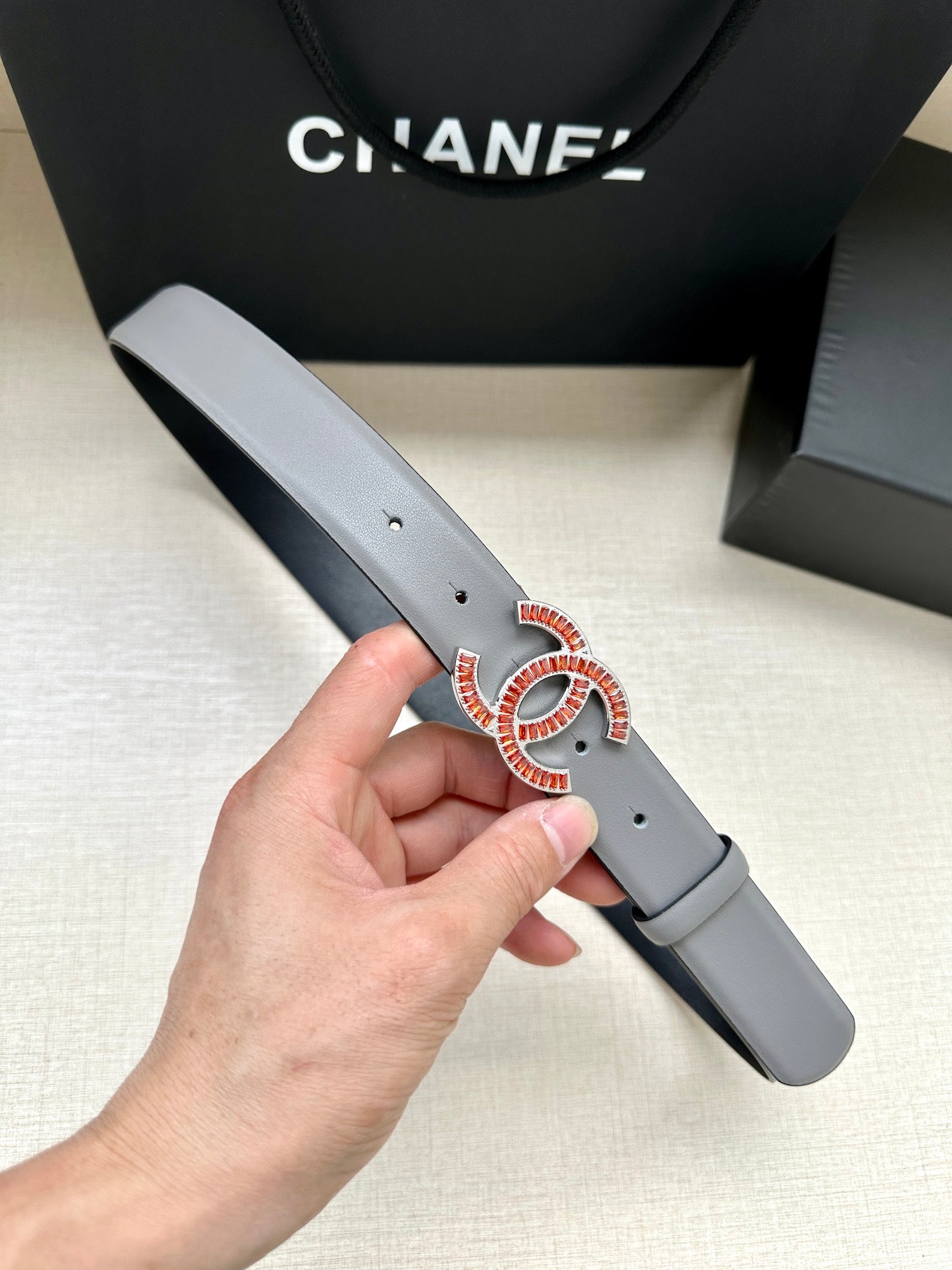 Chanel 25S Belt 30 Mm In Grey Calfskin 616964