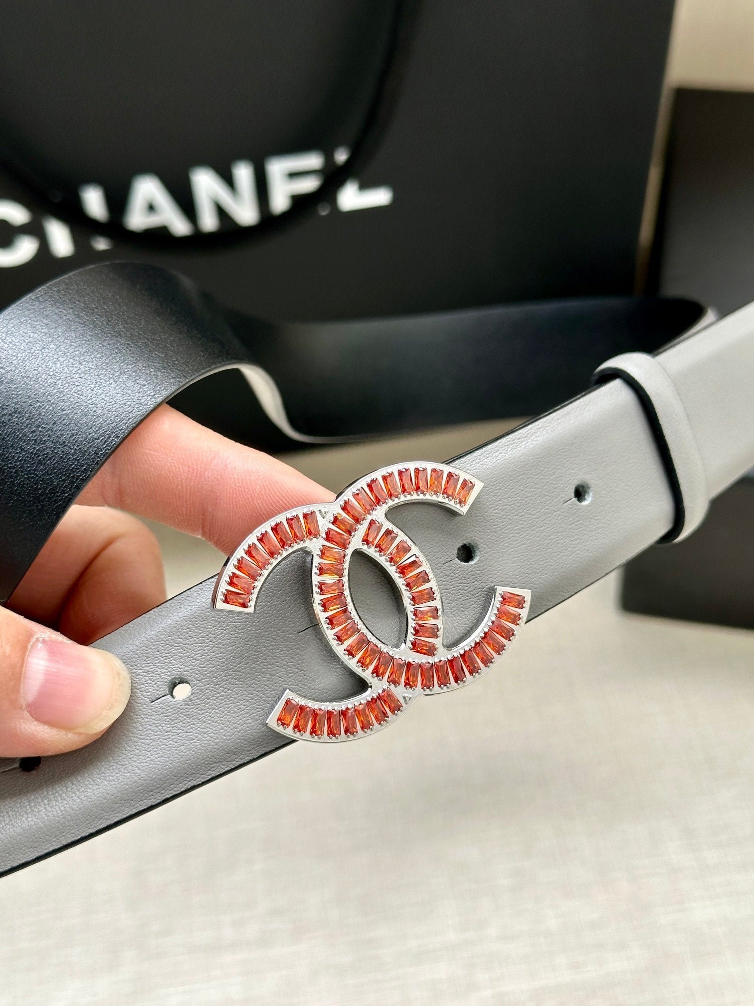 Chanel 25S Belt 30 Mm In Grey Calfskin 616964