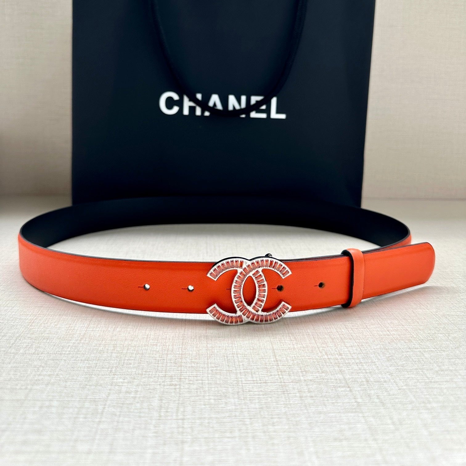 Chanel 25S Belt 30 Mm In Orange Calfskin 616965
