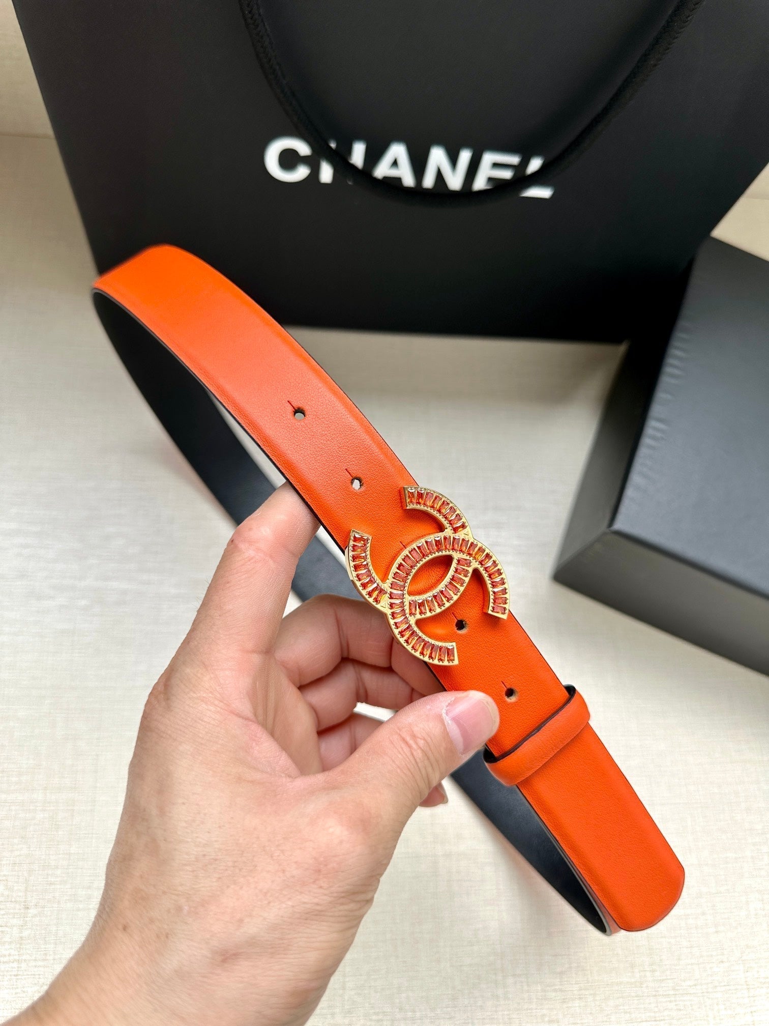 Chanel 25S Belt 30 Mm In Orange Calfskin 616965