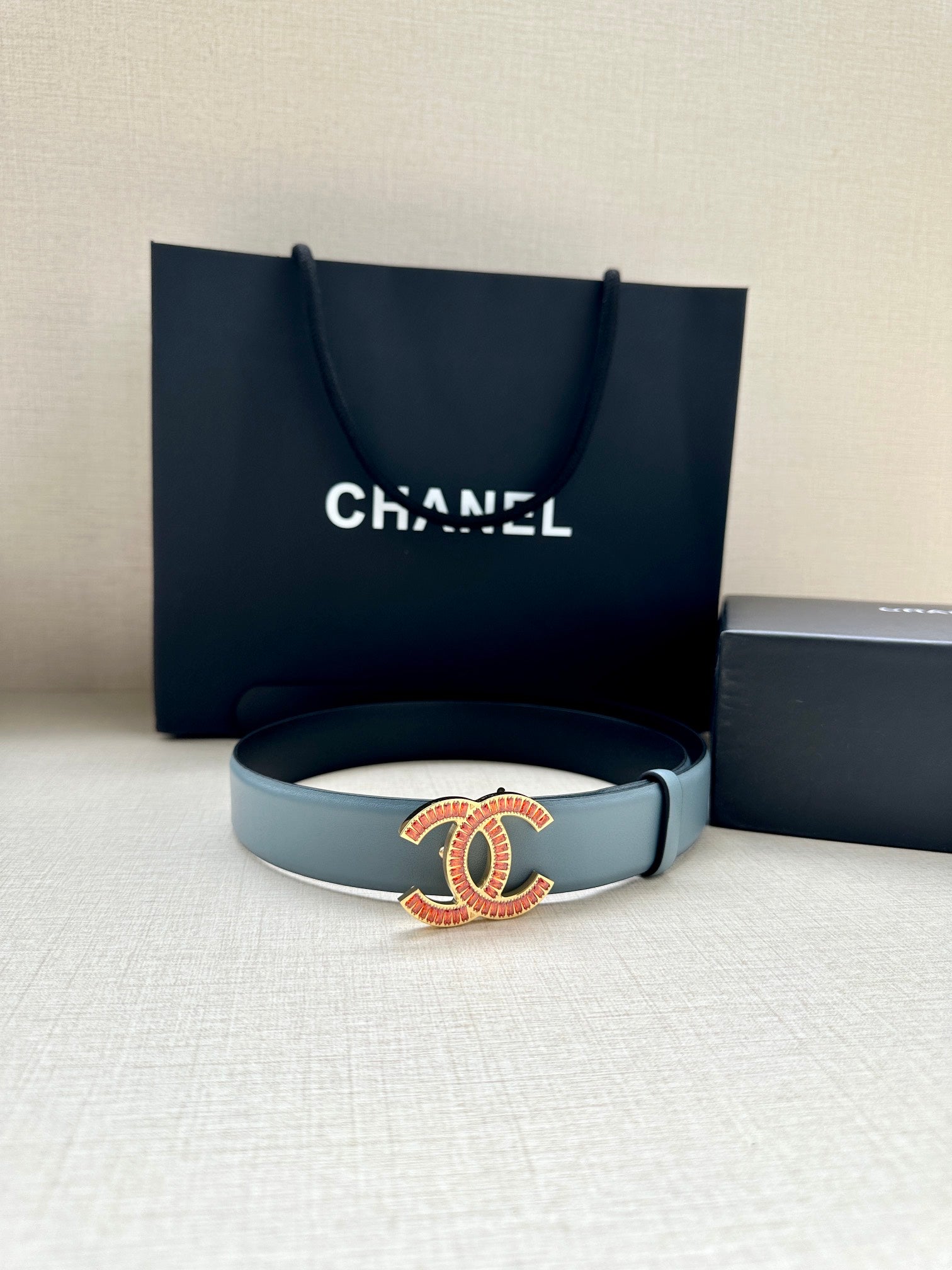 Chanel 25S Belt 30 Mm In Light Steel Blue Calfskin 616966