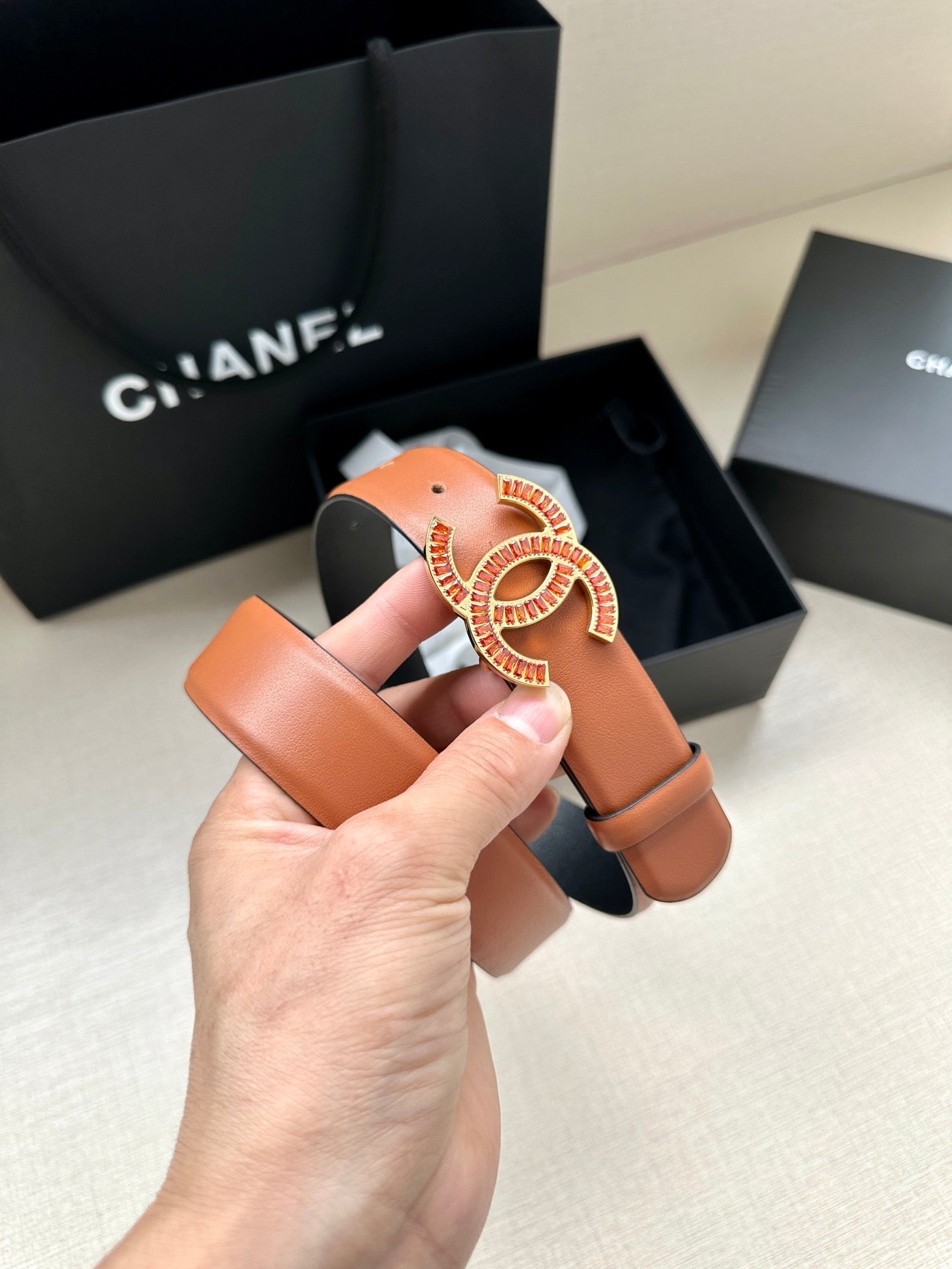 Chanel 25S Belt 30 Mm In Brown Calfskin 616969