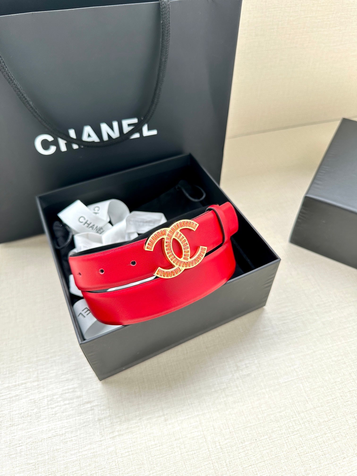 Chanel 25S Belt 30 Mm In Red Calfskin 616970