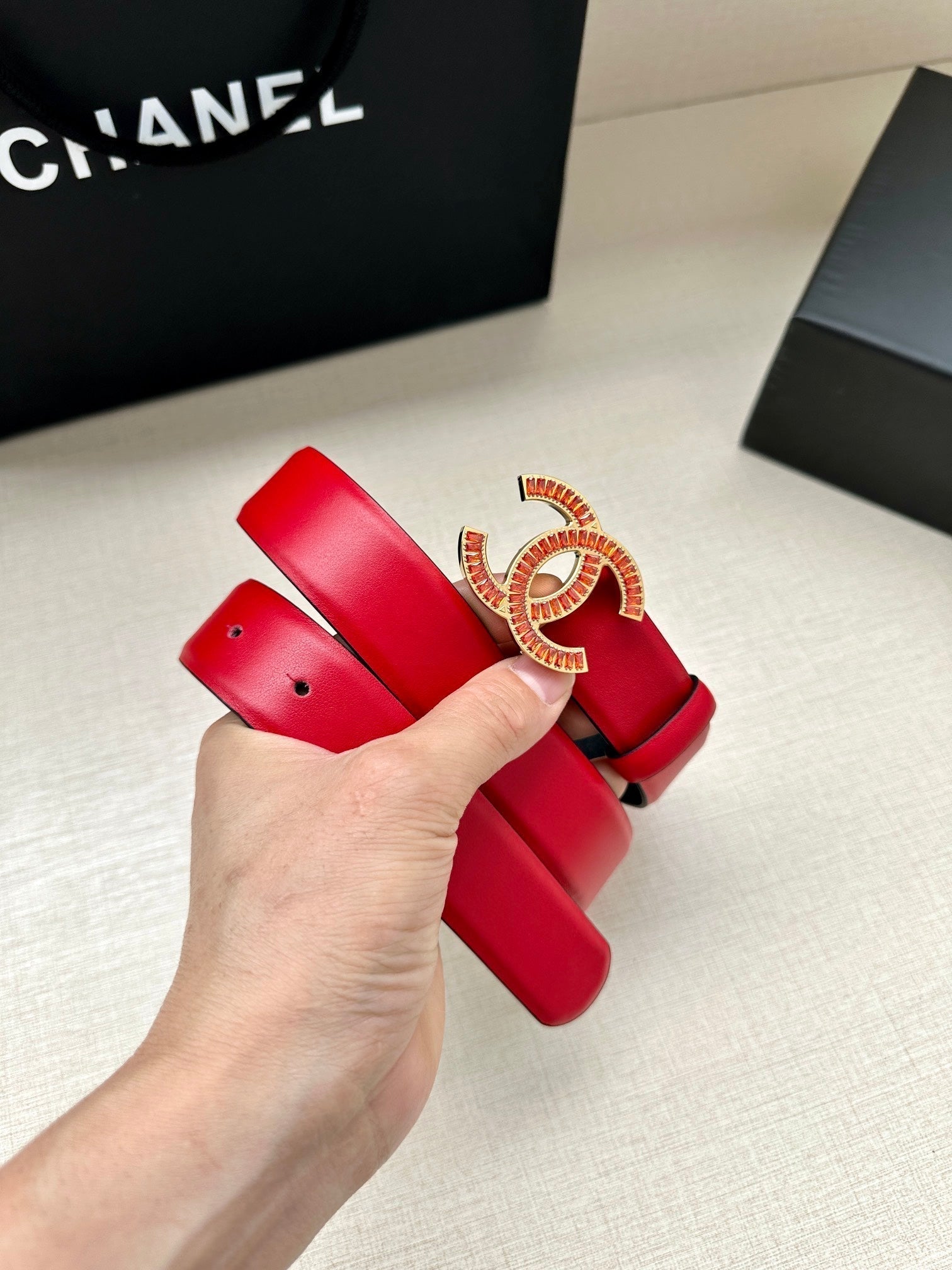 Chanel 25S Belt 30 Mm In Red Calfskin 616970