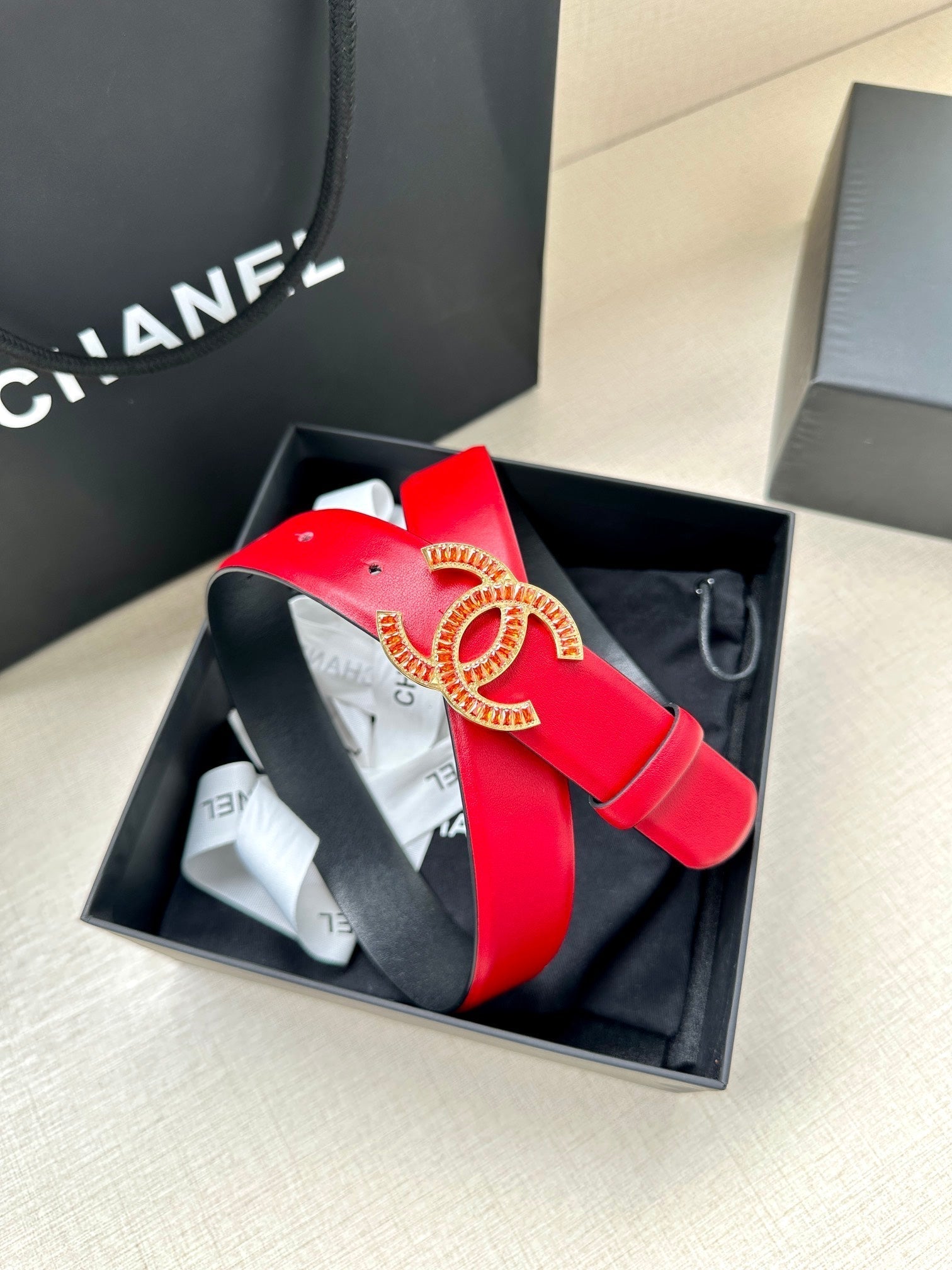 Chanel 25S Belt 30 Mm In Red Calfskin 616970