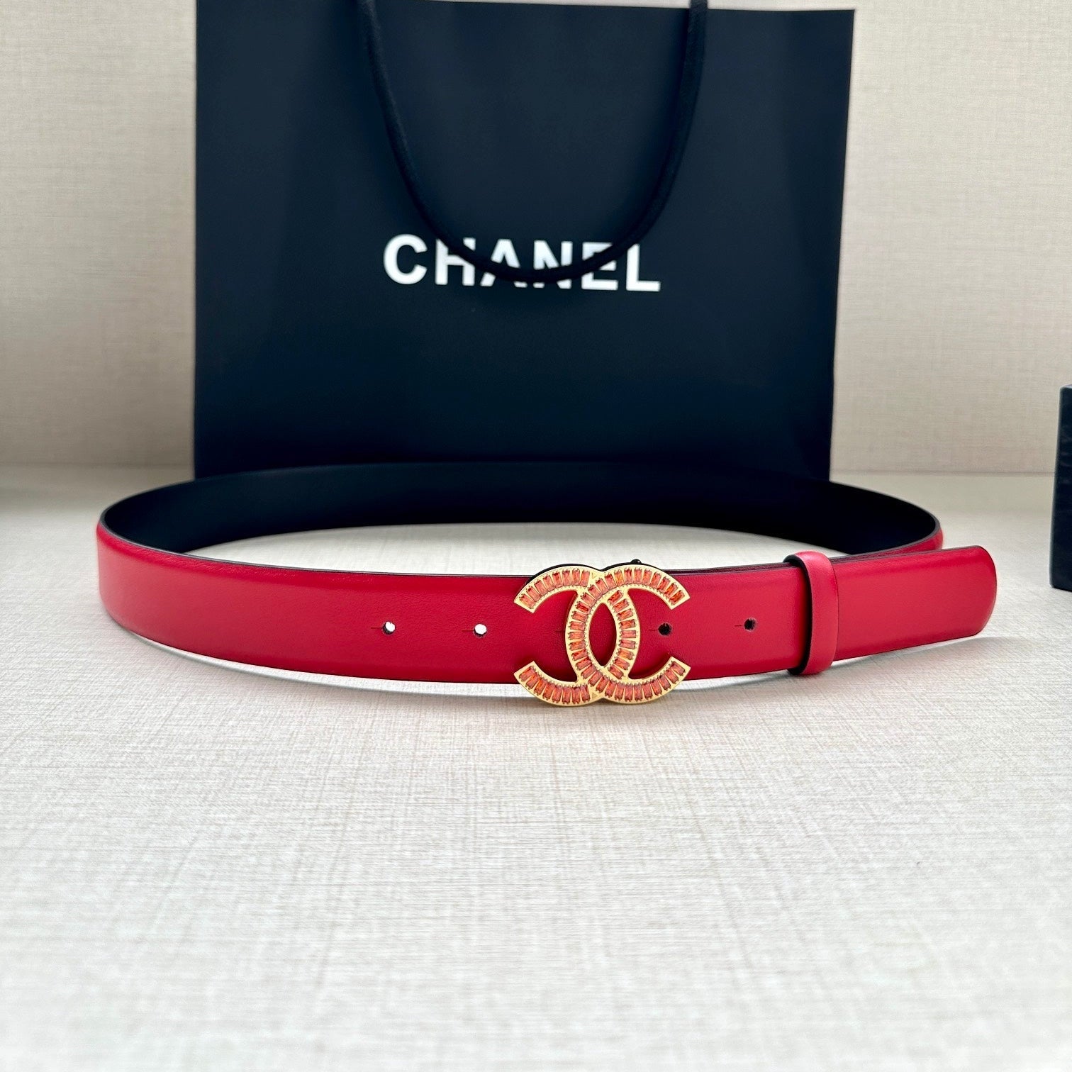 Chanel 25S Belt 30 Mm In Red Calfskin 616970