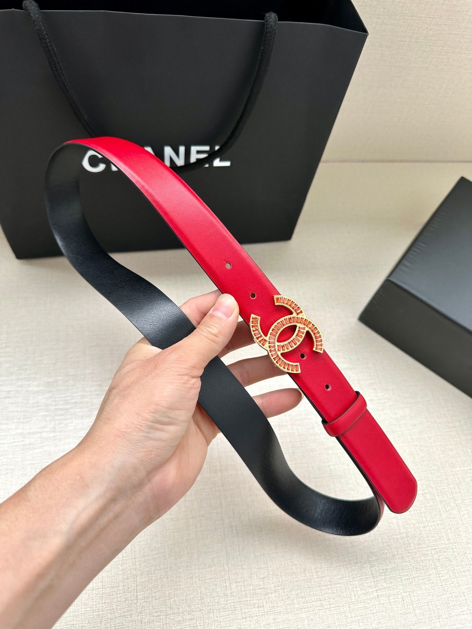 Chanel 25S Belt 30 Mm In Red Calfskin 616970