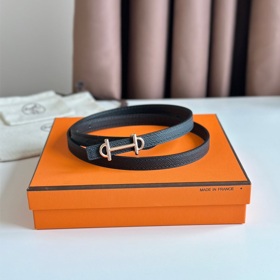 Hm Gamma Buckle & Reversible Black Leather Strap 13Mm Copper Hardware