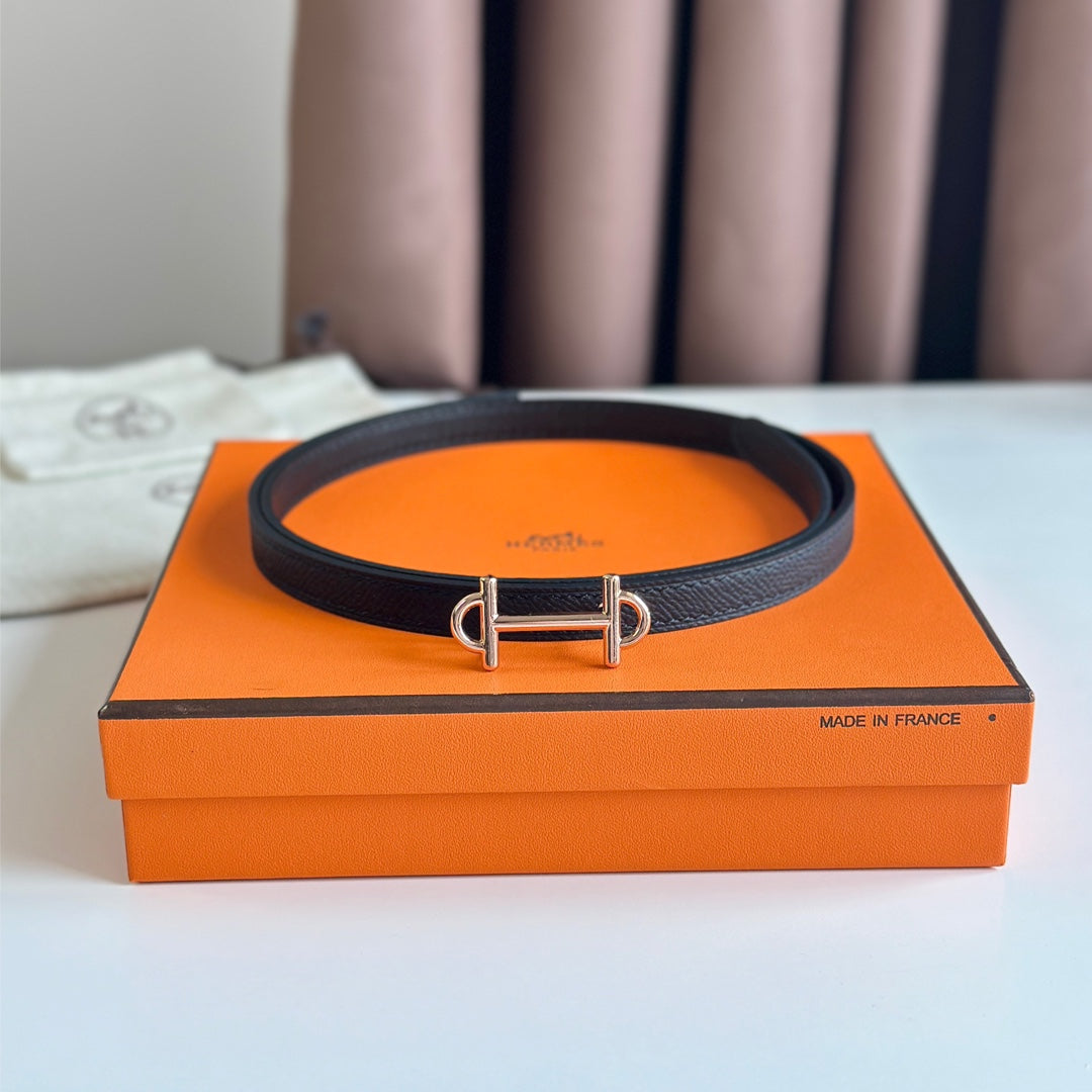 Hm Gamma Buckle & Reversible Black Leather Strap 13Mm Copper Hardware