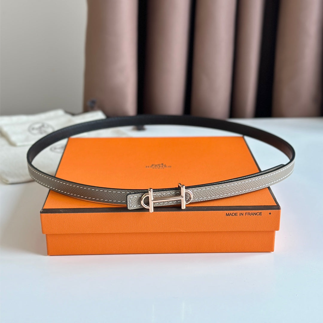 Hm Gamma Buckle & Reversible Khaki Brown And Black Leather Strap 13Mm Copper Hardware