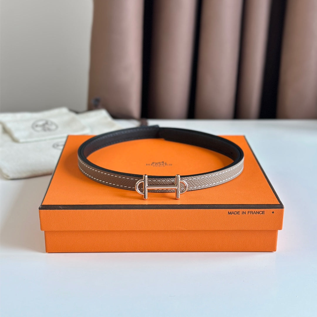 Hm Gamma Buckle & Reversible Khaki Brown And Black Leather Strap 13Mm Copper Hardware