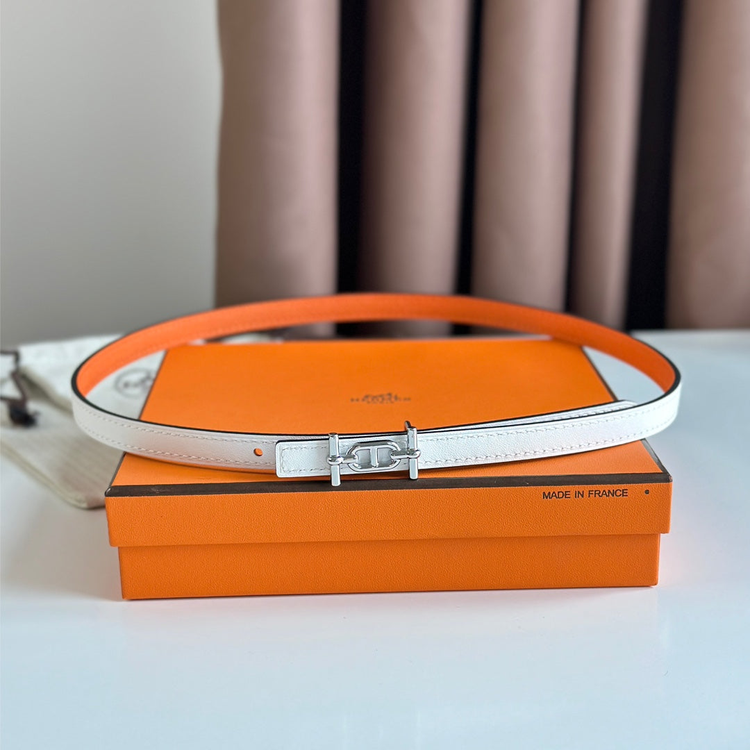 Hm Ancre Buckle & Reversible White And Orange Leather Strap 13Mm Silver Hardware