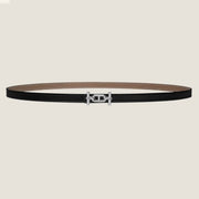 Hm Ancre Buckle & Reversible Black And Khaki Brown Leather Strap 13Mm Silver Hardware