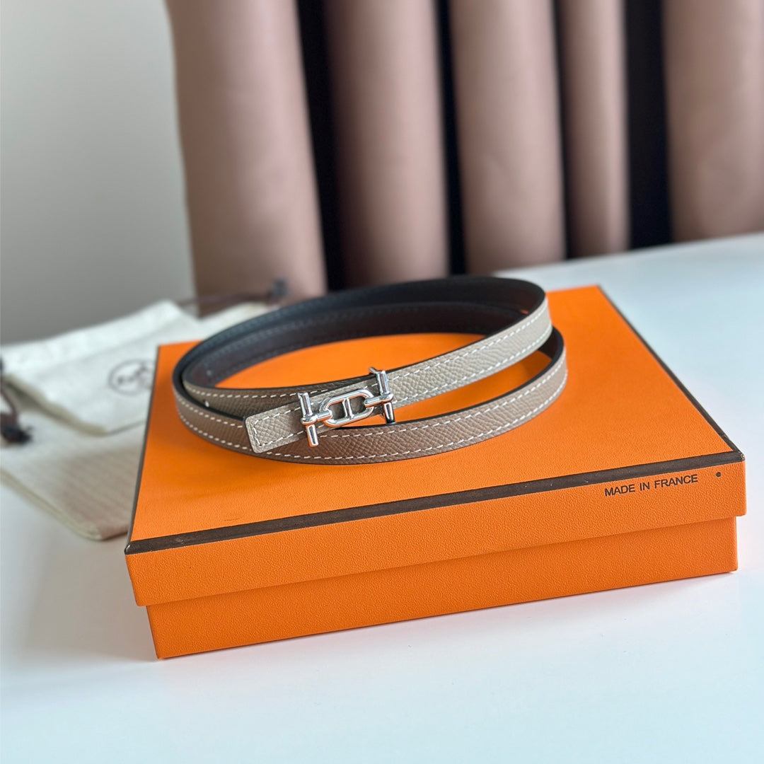 Hm Ancre Buckle & Reversible Black And Khaki Brown Leather Strap 13Mm Silver Hardware