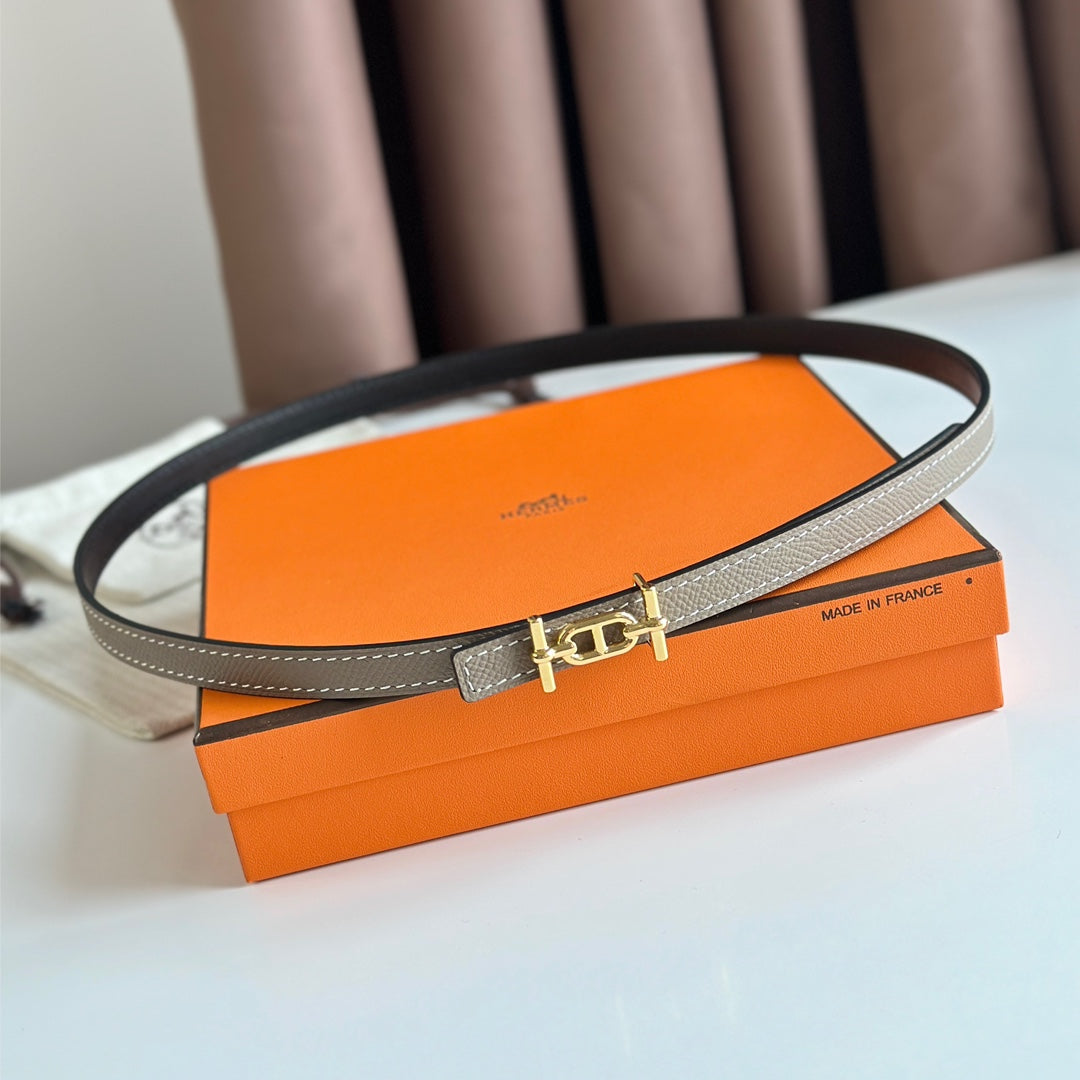 Hm Ancre Buckle & Reversible Black And Khaki Brown Leather Strap 13Mm Gold Hardware