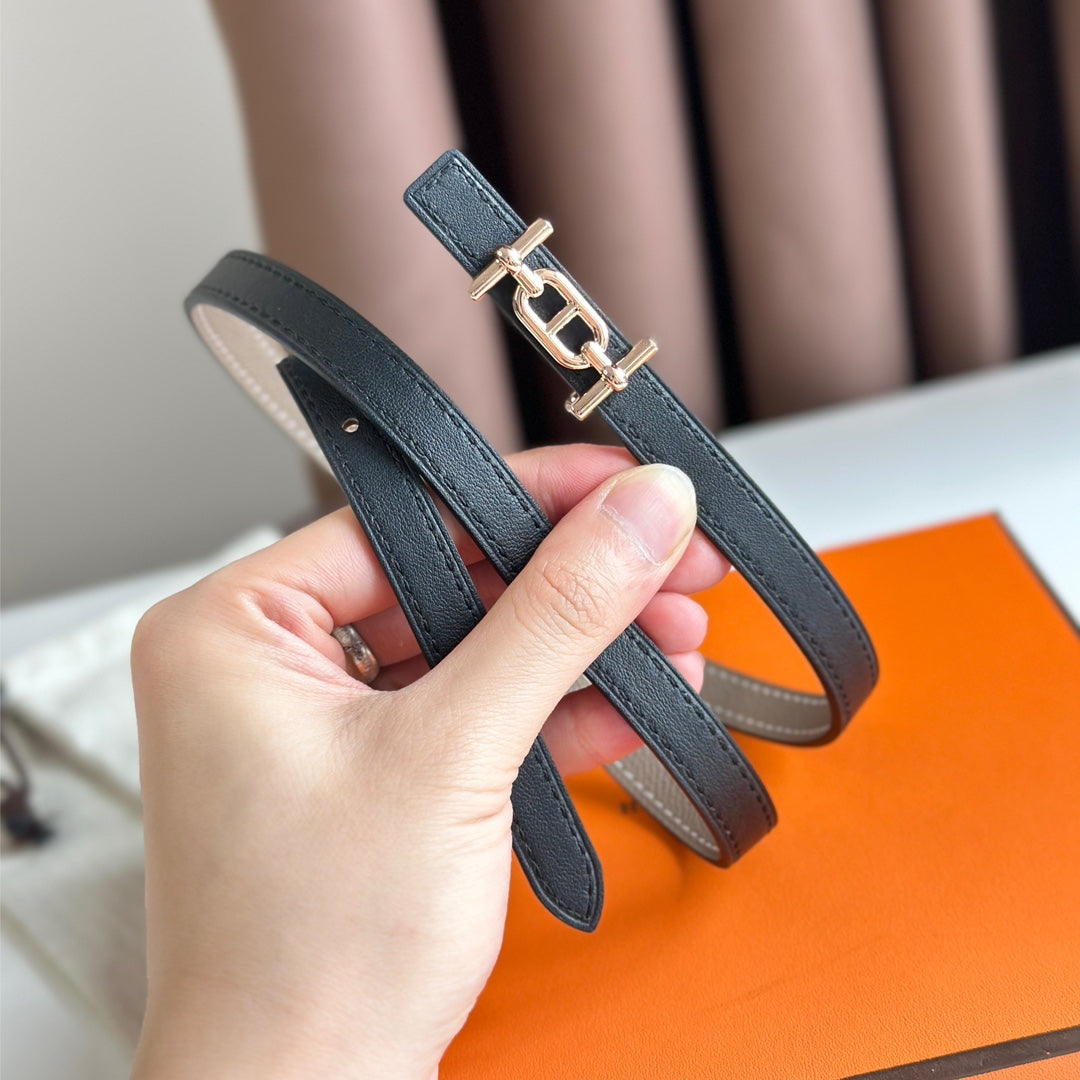 Hm Ancre Buckle & Reversible Black And Khaki Brown Leather Strap 13Mm Copper Hardware