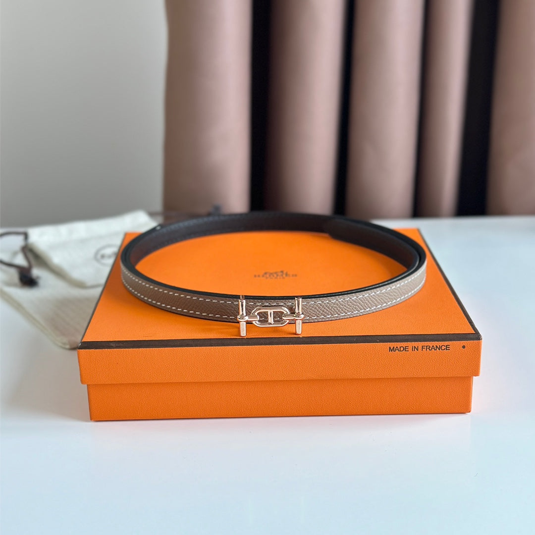 Hm Ancre Buckle & Reversible Black And Khaki Brown Leather Strap 13Mm Copper Hardware