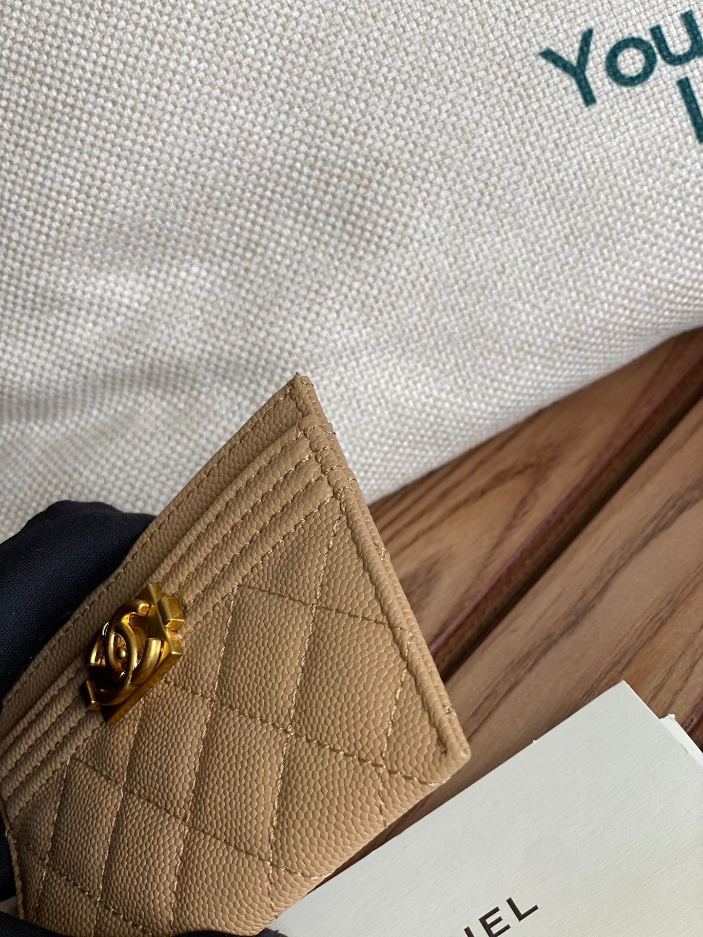 CC Large Tote 39 Light Beige Canvas Pearl Logo