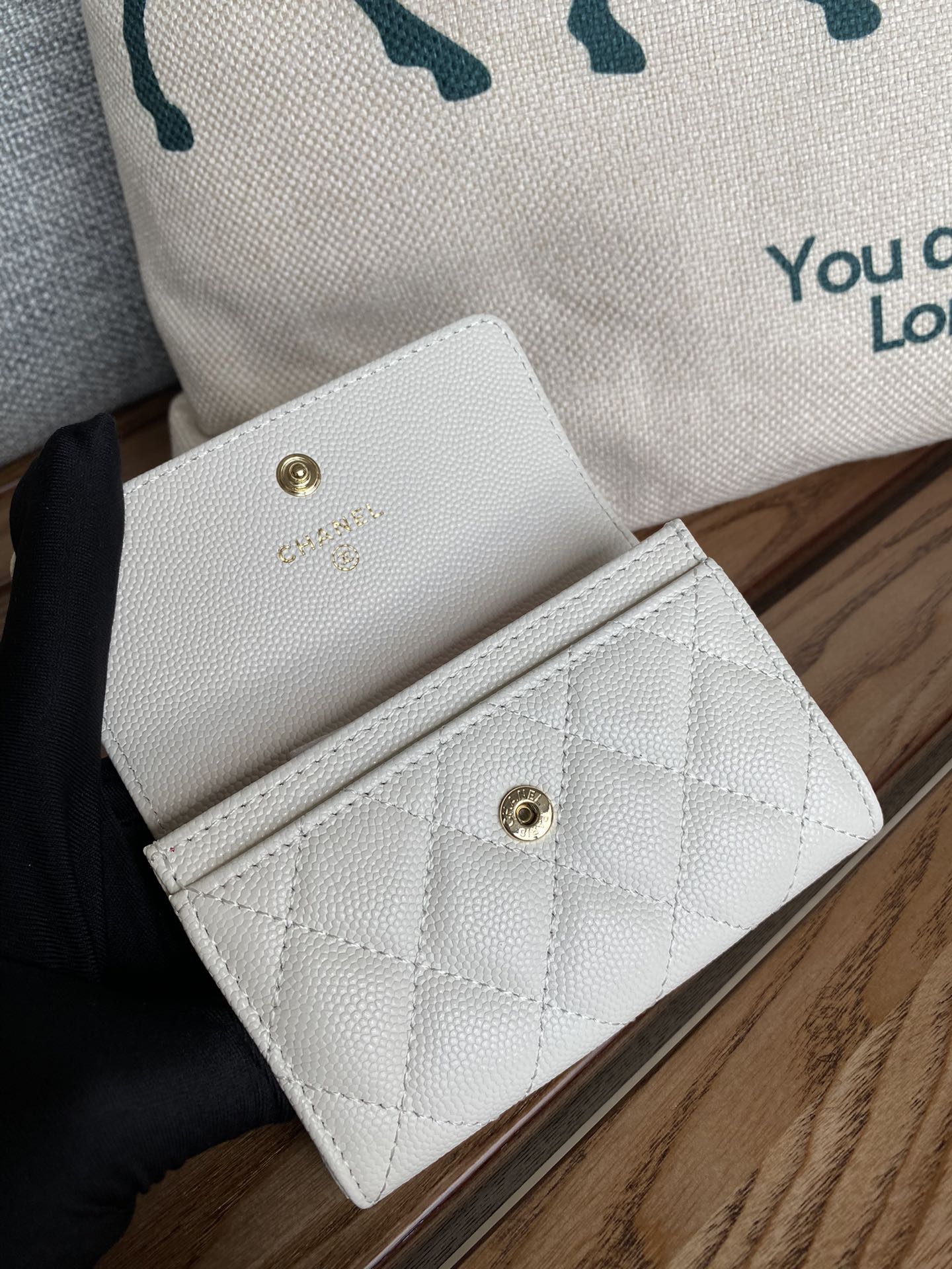 CC Large Tote 39 Light Beige Canvas Pearl Logo