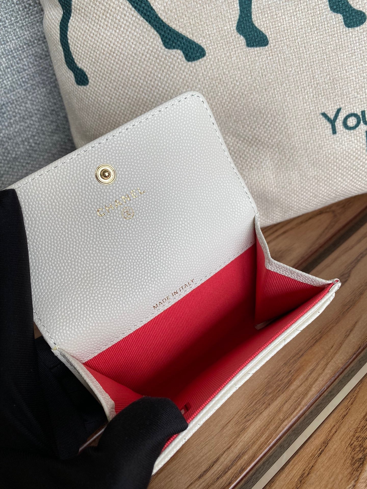 CC Large Tote 39 Light Beige Canvas Pearl Logo