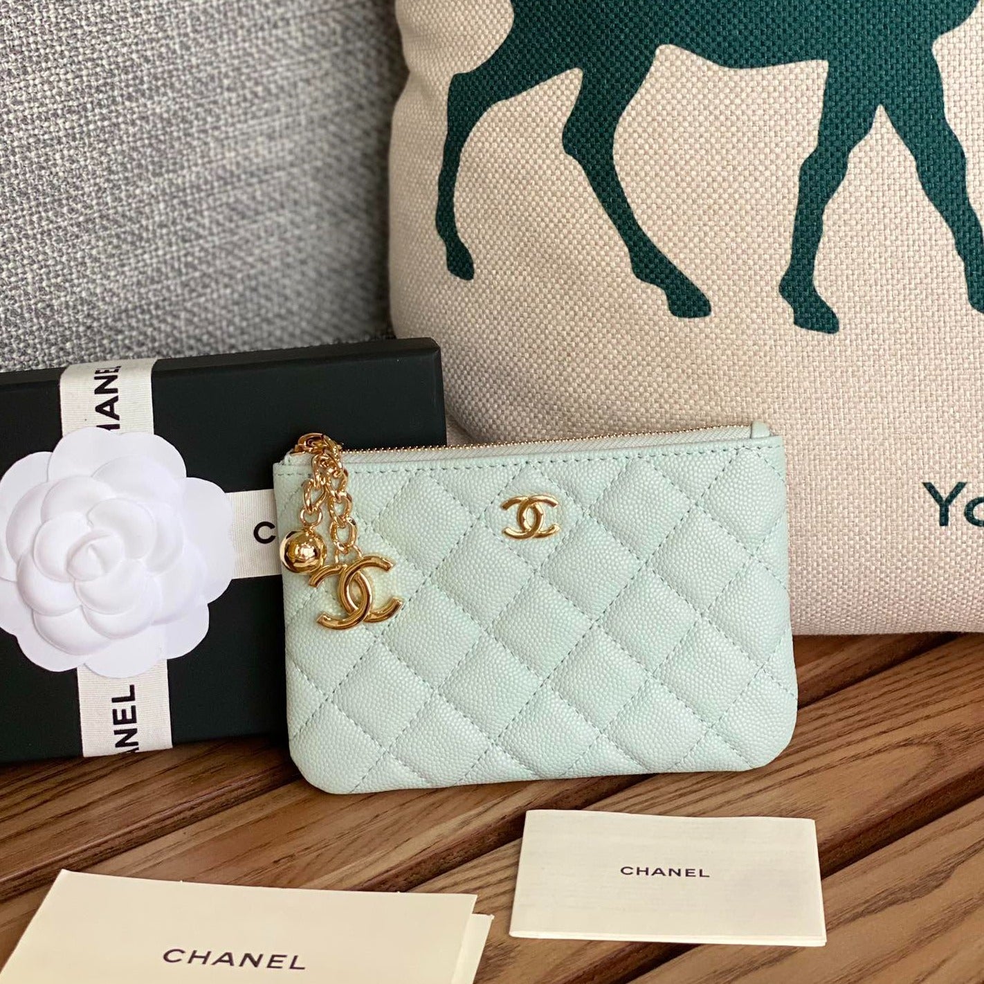 CC Large Tote 39 Light Beige Canvas Pearl Logo