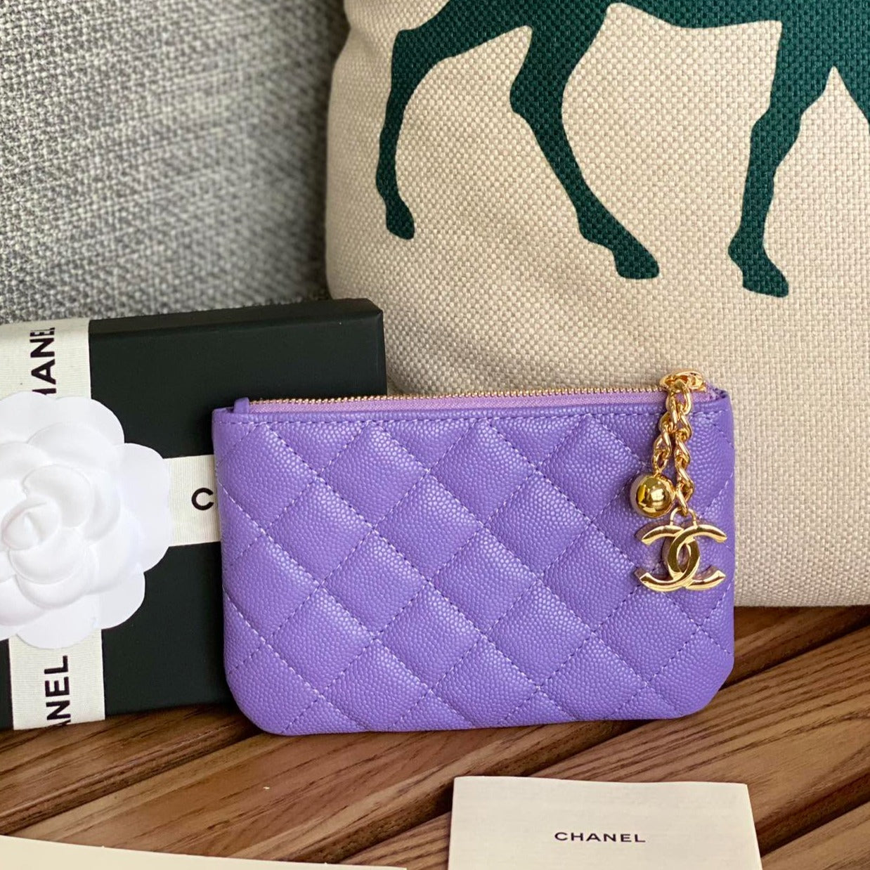 CC Large Tote 39 Light Beige Canvas Pearl Logo