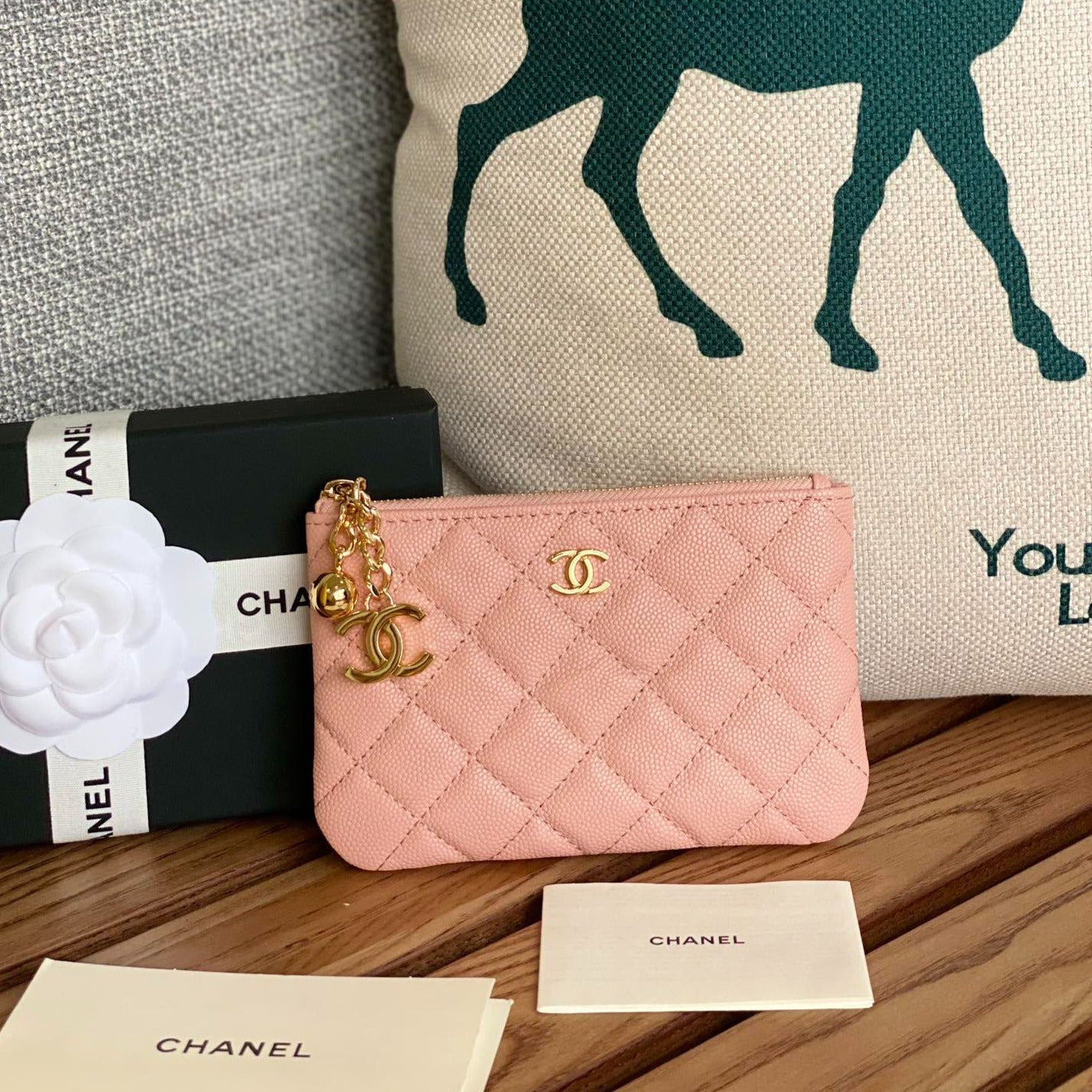 CC Large Tote 39 Light Beige Canvas Pearl Logo