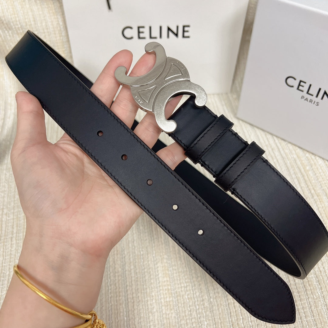 Triomphe Belt 35Mm Black Calfskin Shw
