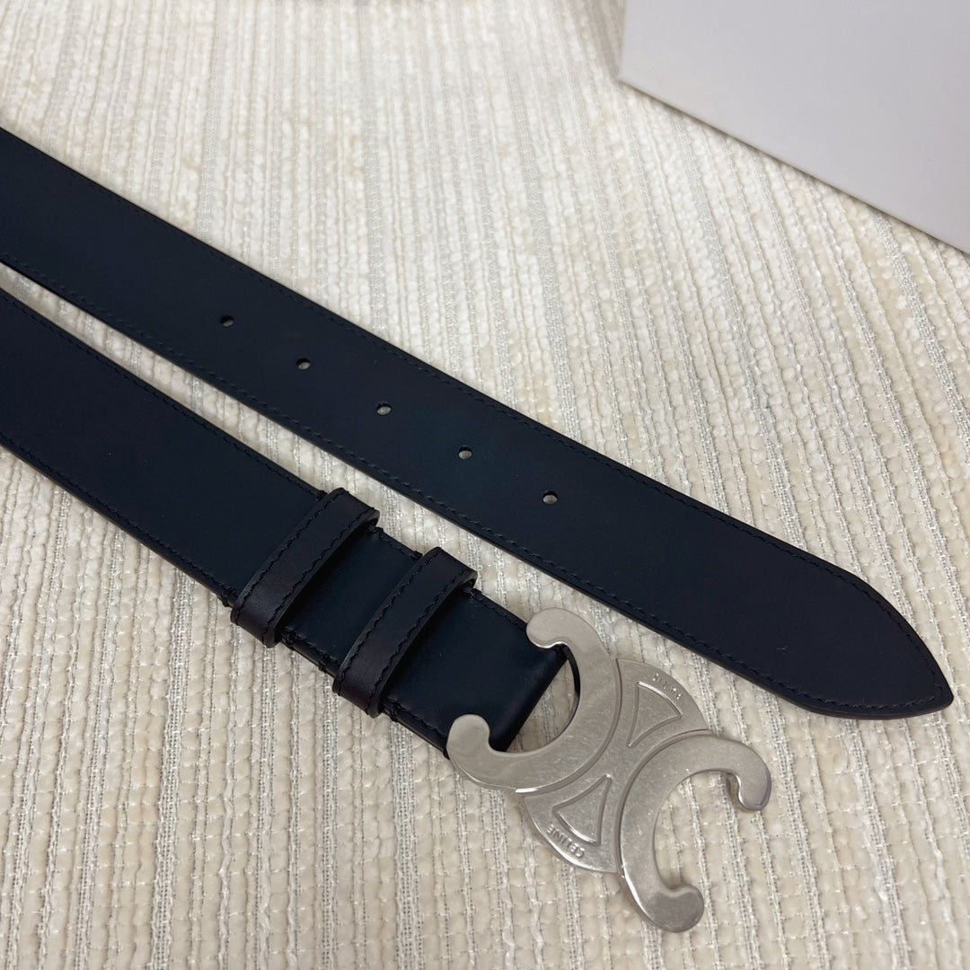 Triomphe Belt 35Mm Black Calfskin Shw