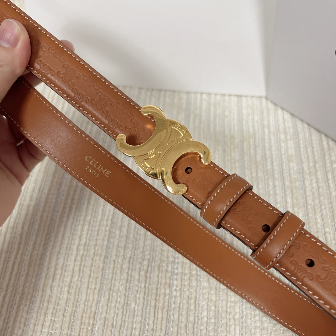 Medium Triomphe Belt 25Mm Tan Calfskin With Triomphe Embossed Ghw