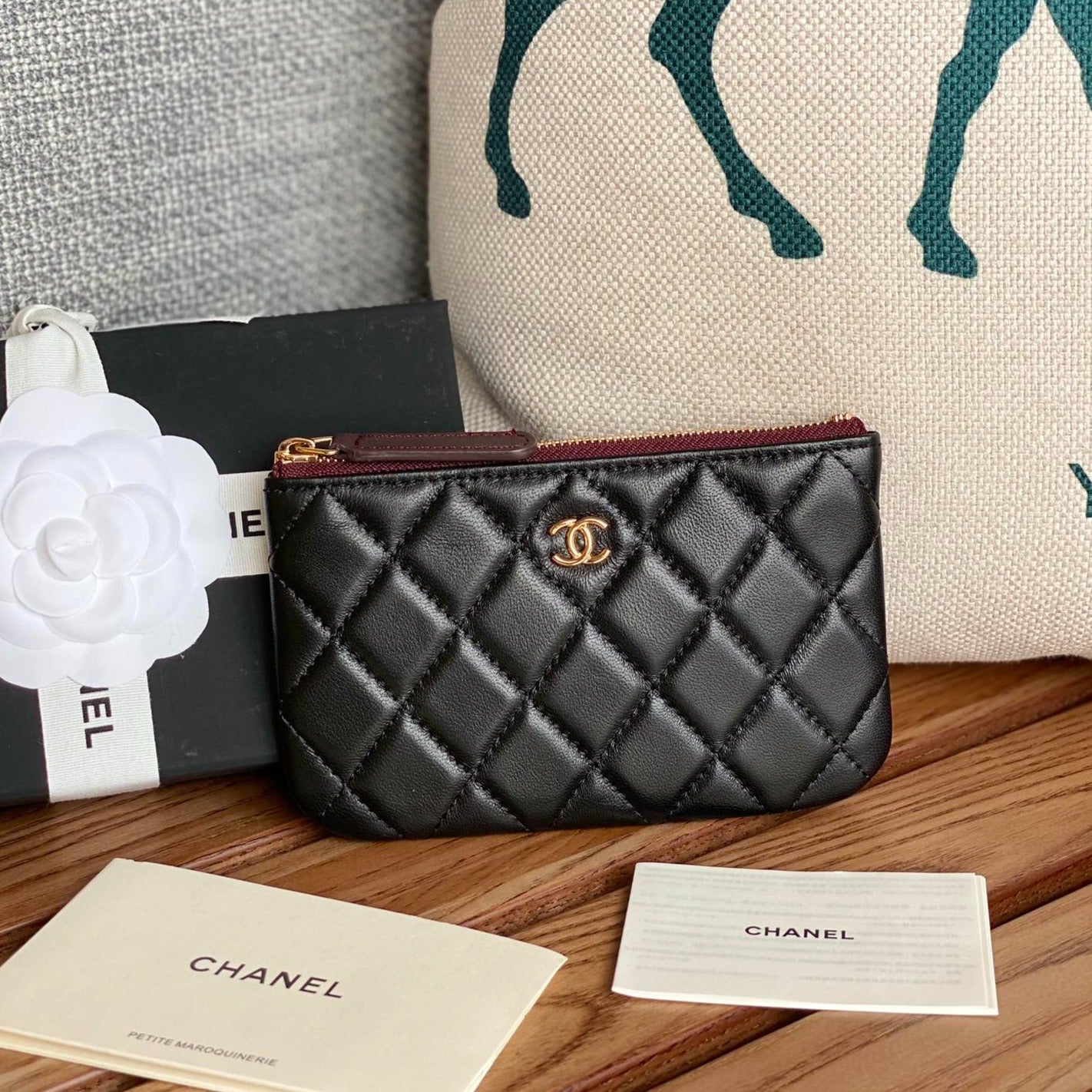 CC Large Tote 39 Light Beige Canvas Pearl Logo