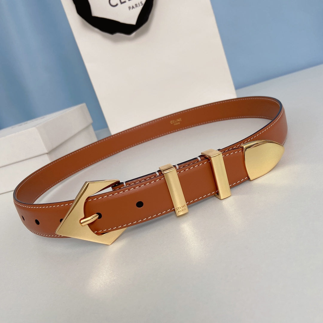 Medium Spike Belt 25Mm Tan Calfskin Loop Gold Ghw