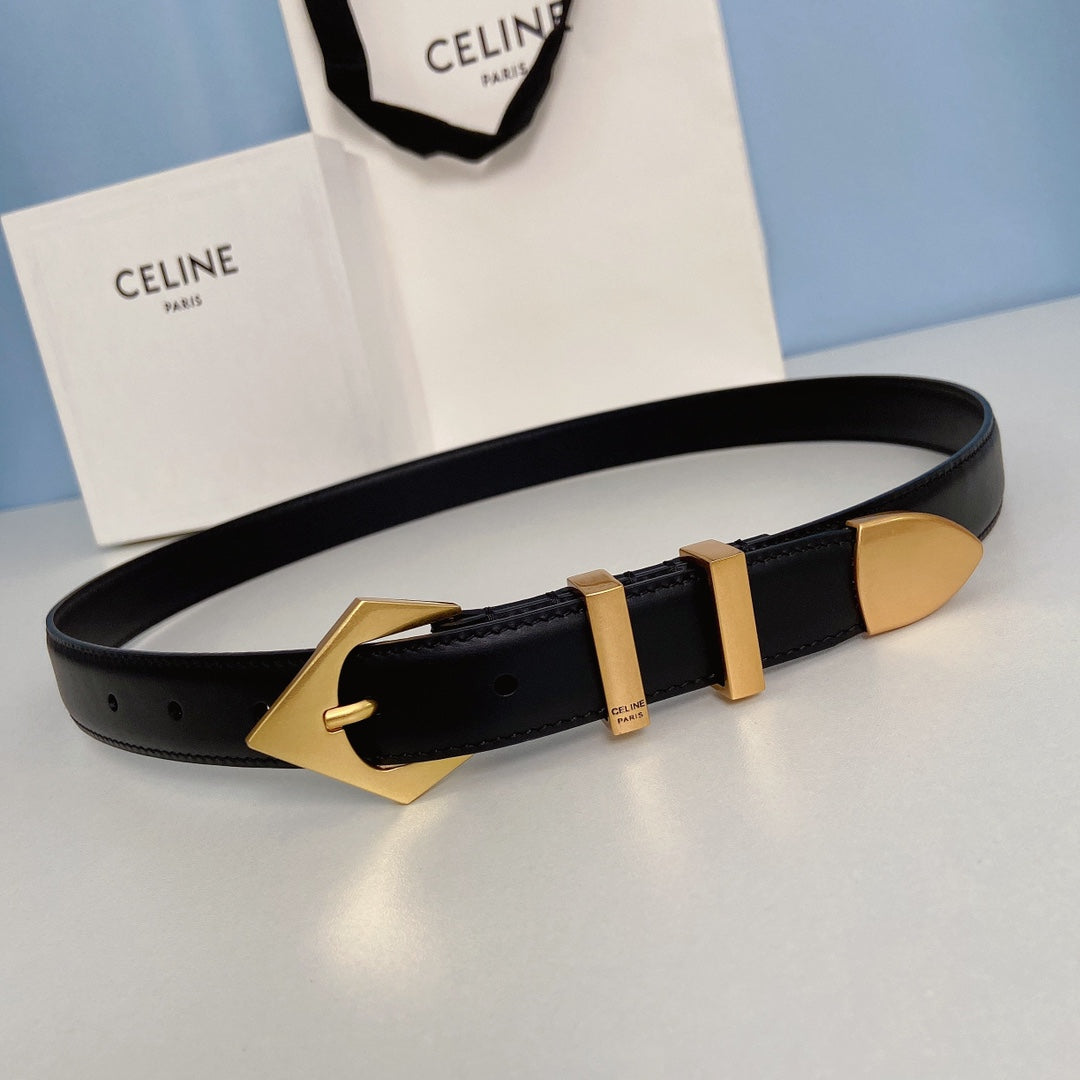 Medium Spike Belt 25Mm Black Calfskin Loop Gold Gold Finishing