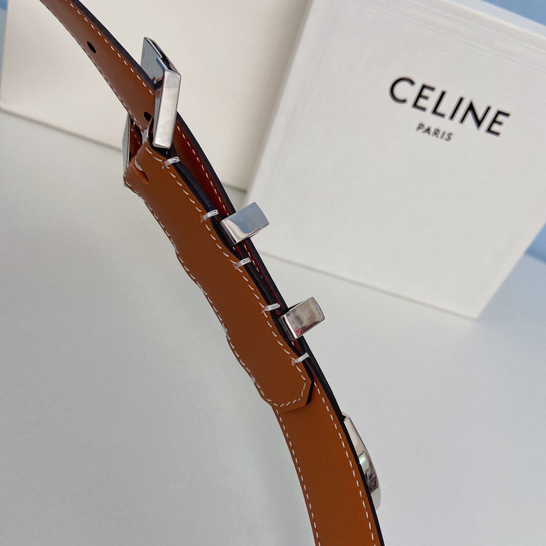 Medium Spike Belt 25Mm Tan Calfskin Loop Silver Shw