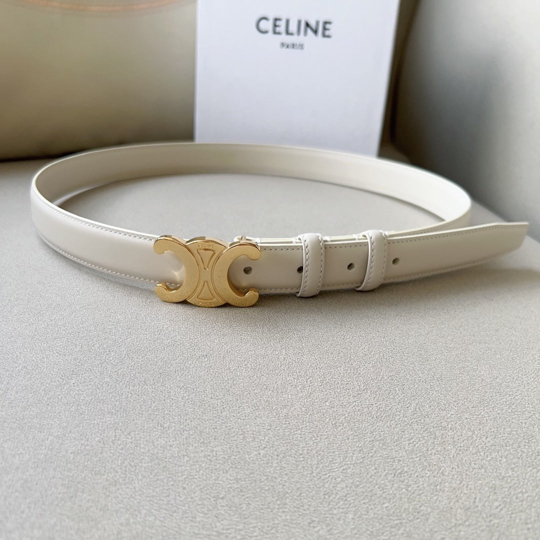 Medium Triomphe Belt 25Mm White Calfskin Ghw